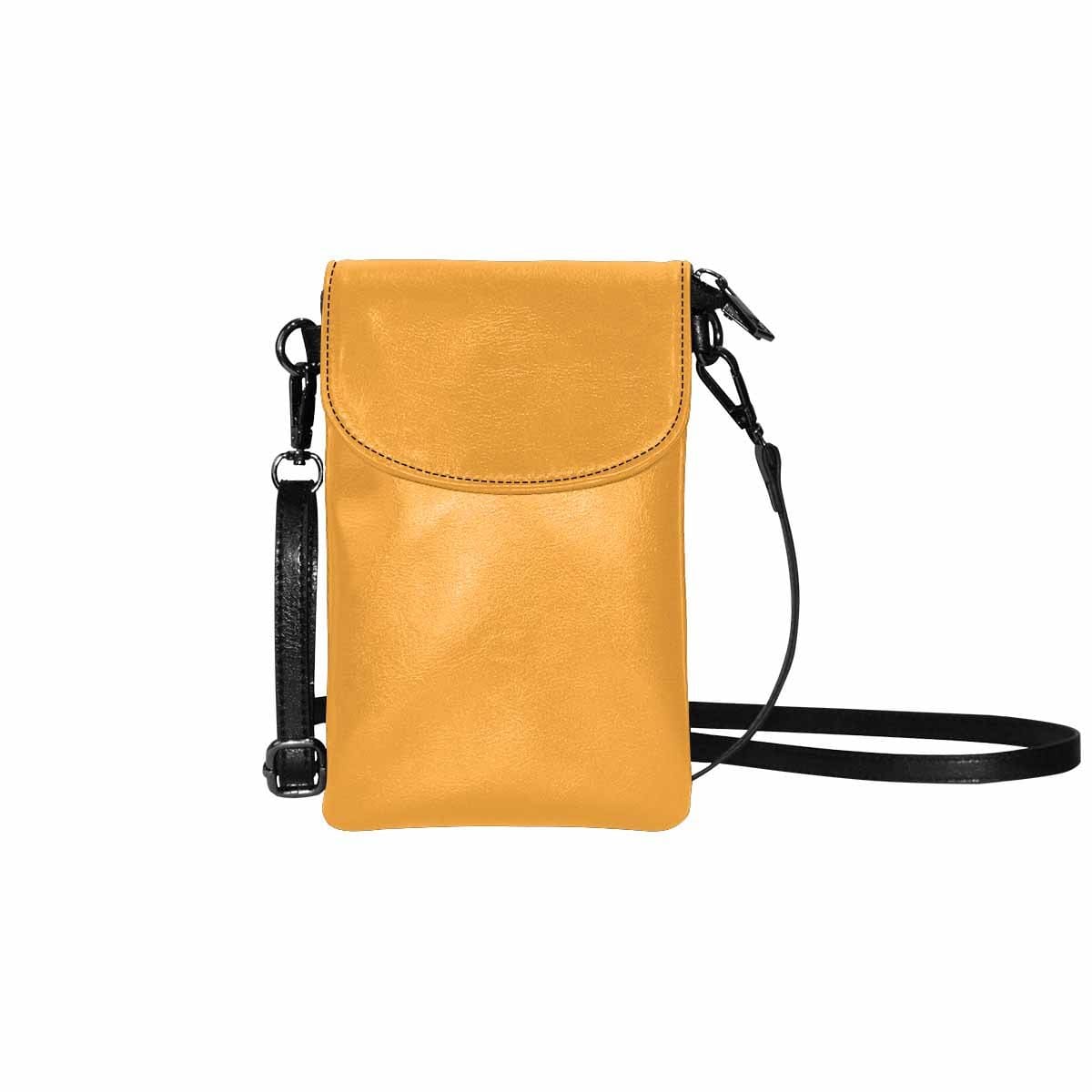 Stylish yellow orange womens crossbody bag made of PU leather with adjustable strap and zippered pockets.