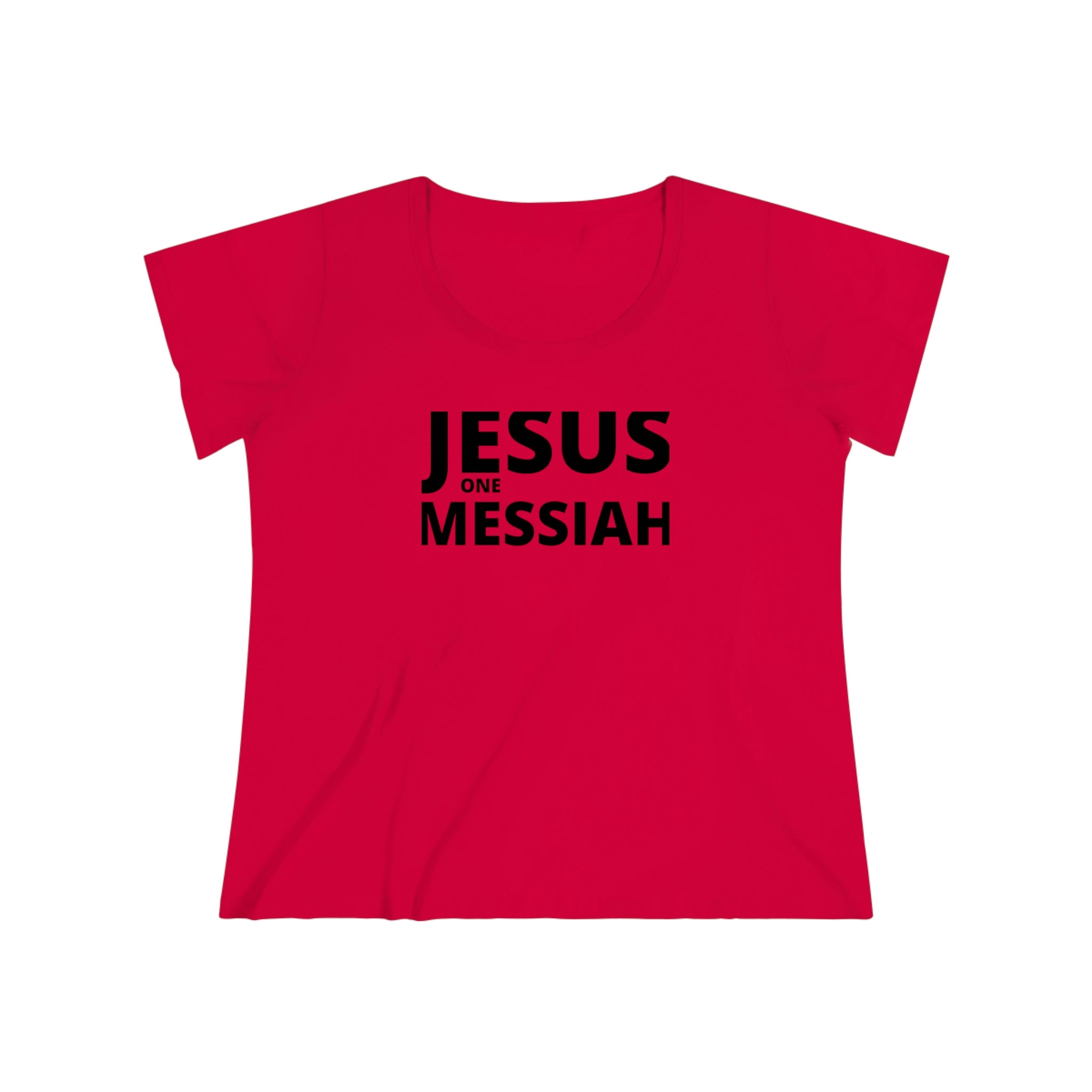 Women's Curvy Plus Size T-Shirt in soft cotton featuring 'Jesus One Messiah' design, perfect for casual wear.