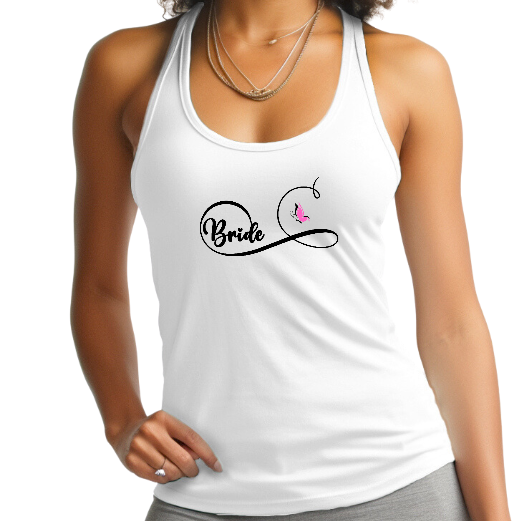 Womens Fitness Tank Top featuring a Bride graphic with a butterfly illustration, made from soft preshrunk cotton for comfort.