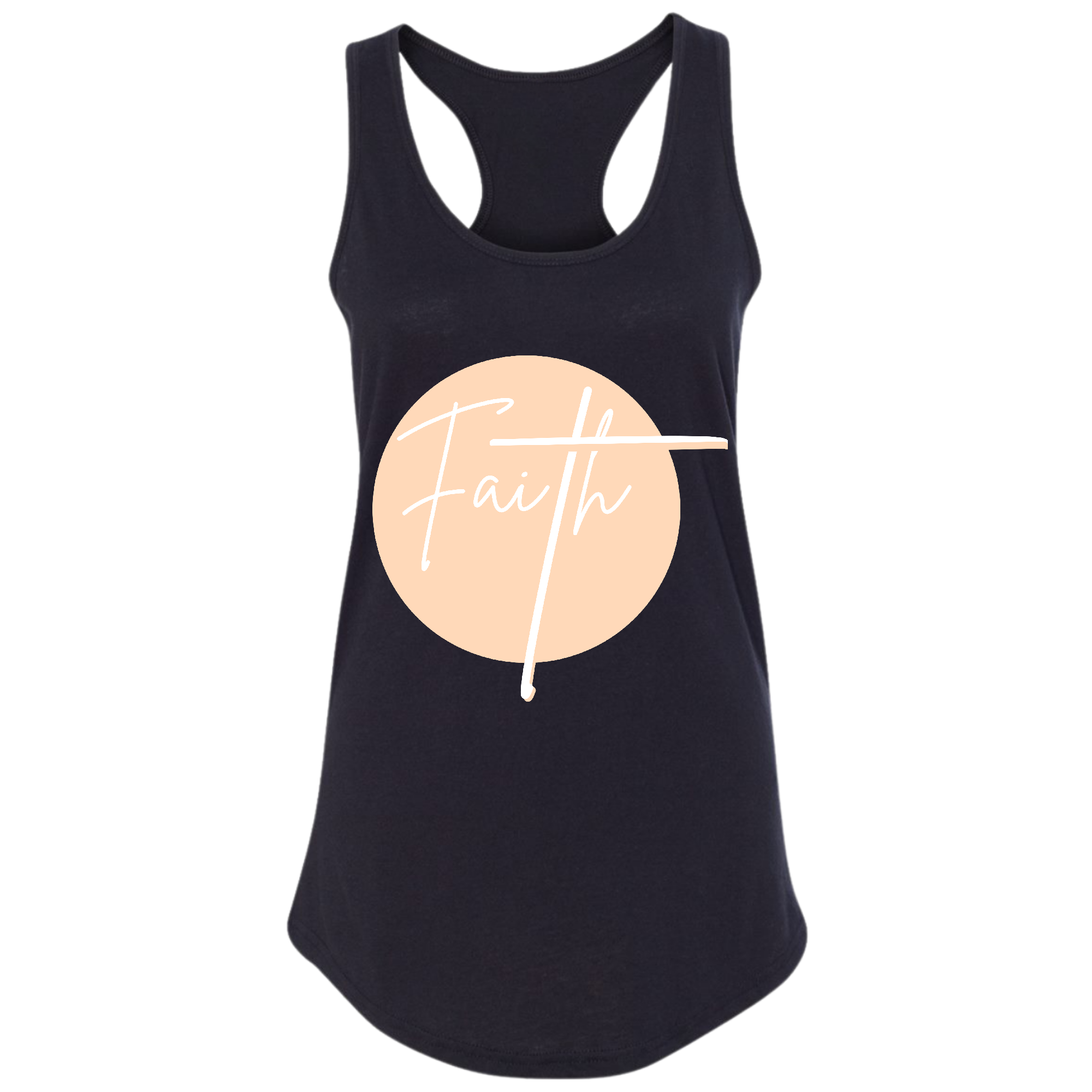 Women's Fitness Tank Top in peach and white with a Faith graphic, made from soft preshrunk cotton, ideal for activewear.