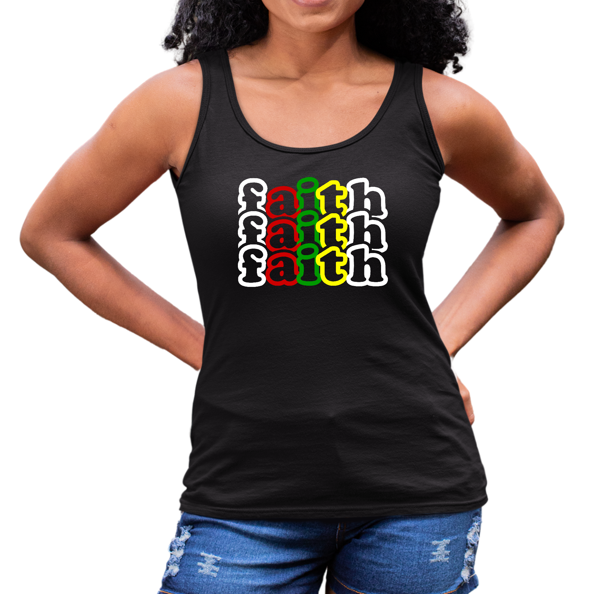 Multicolor Women's Fitness Tank Top featuring a Faith graphic design, made from soft preshrunk cotton for comfort during workouts.