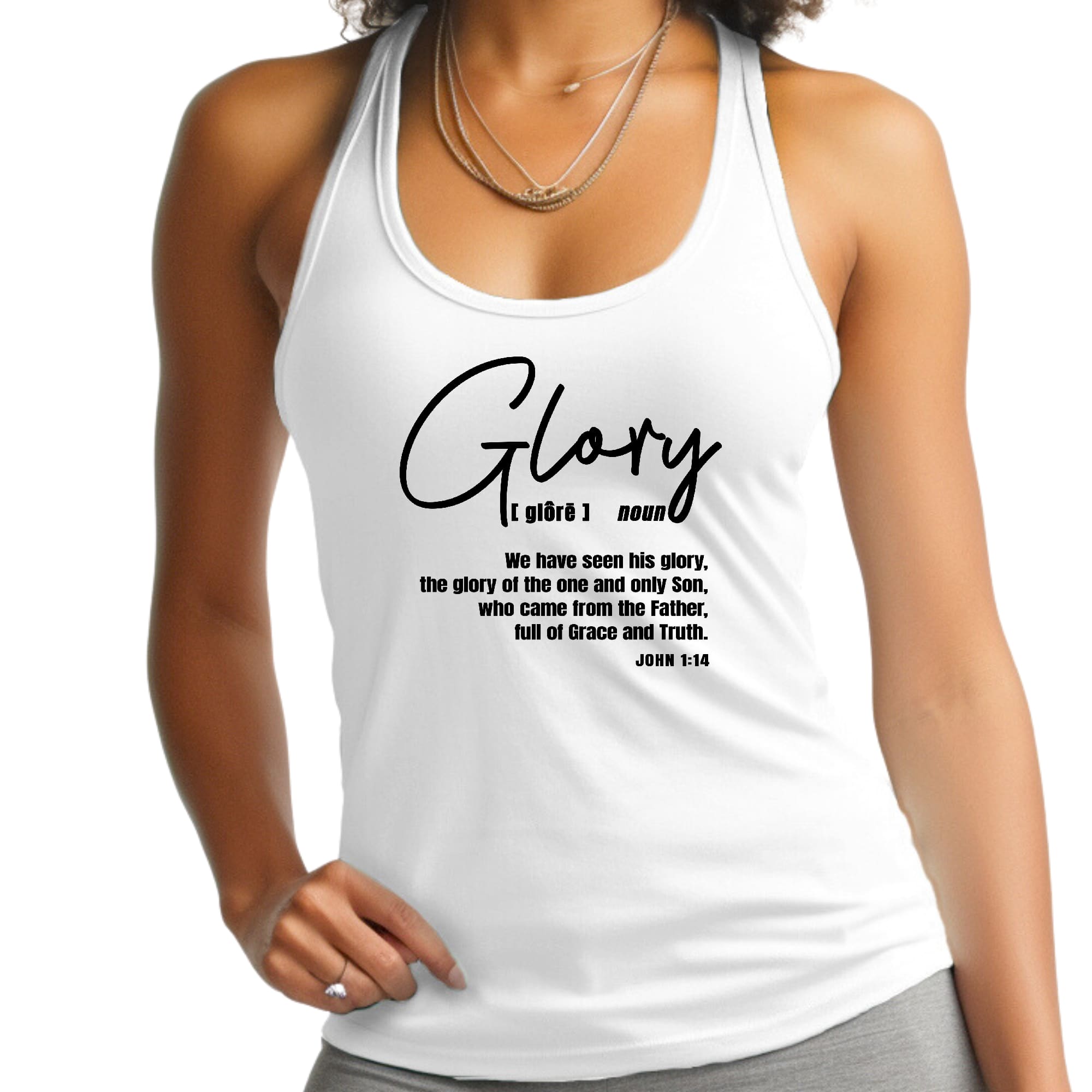 Glory Women's Fitness Tank Top Graphic T-shirt in soft cotton, featuring a stylish design and comfortable fit.