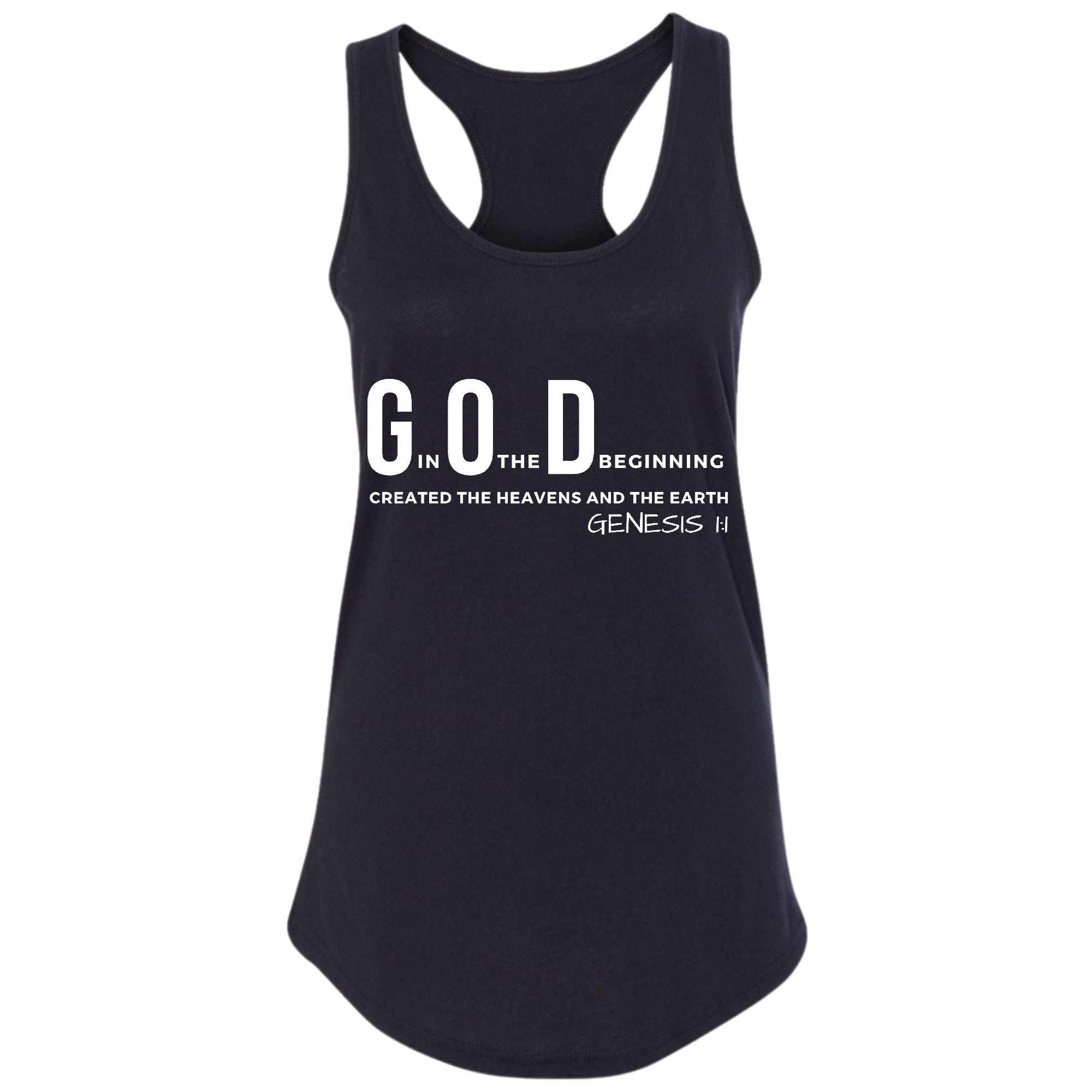 Women's Fitness Tank Top featuring 'God in the Beginning' print, made from soft preshrunk cotton, ideal for workouts and casual wear.