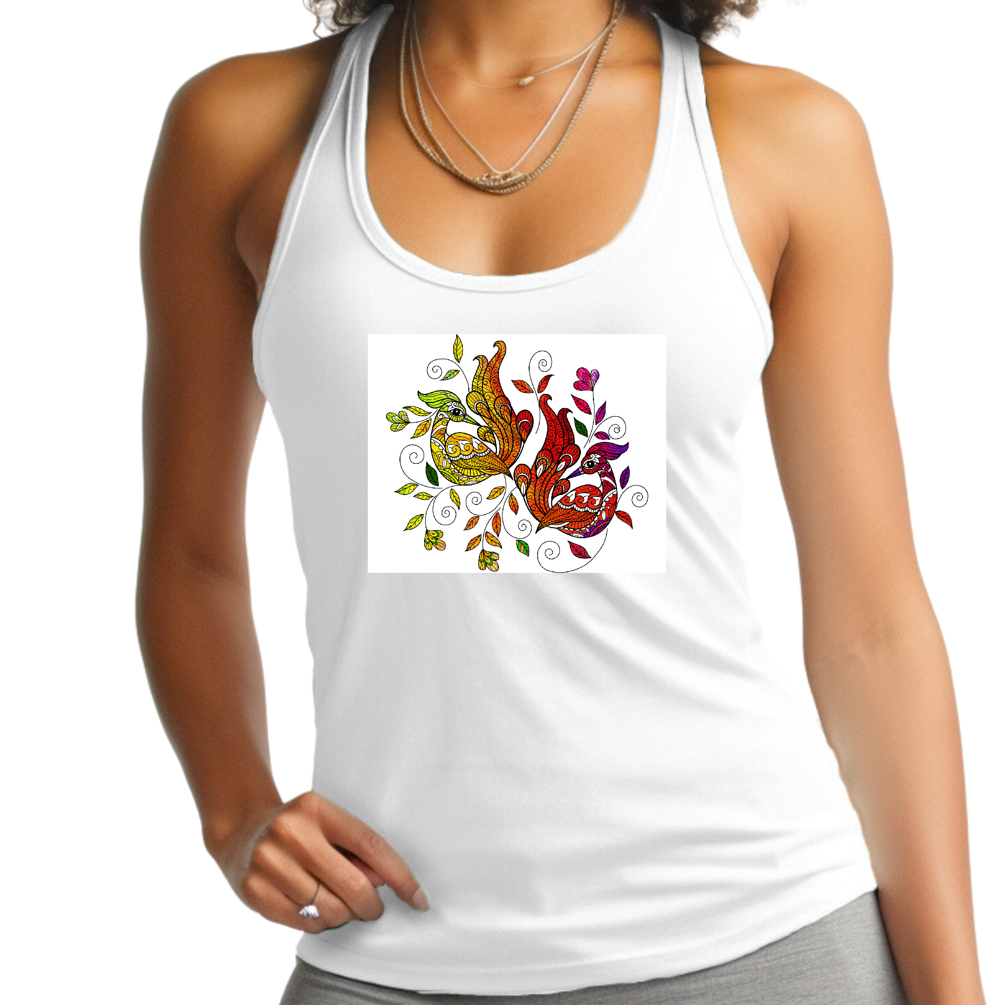 Women's Fitness Tank Top with 'I Shall Not Be Weary' graphic and wild peacock print, made from soft preshrunk cotton.