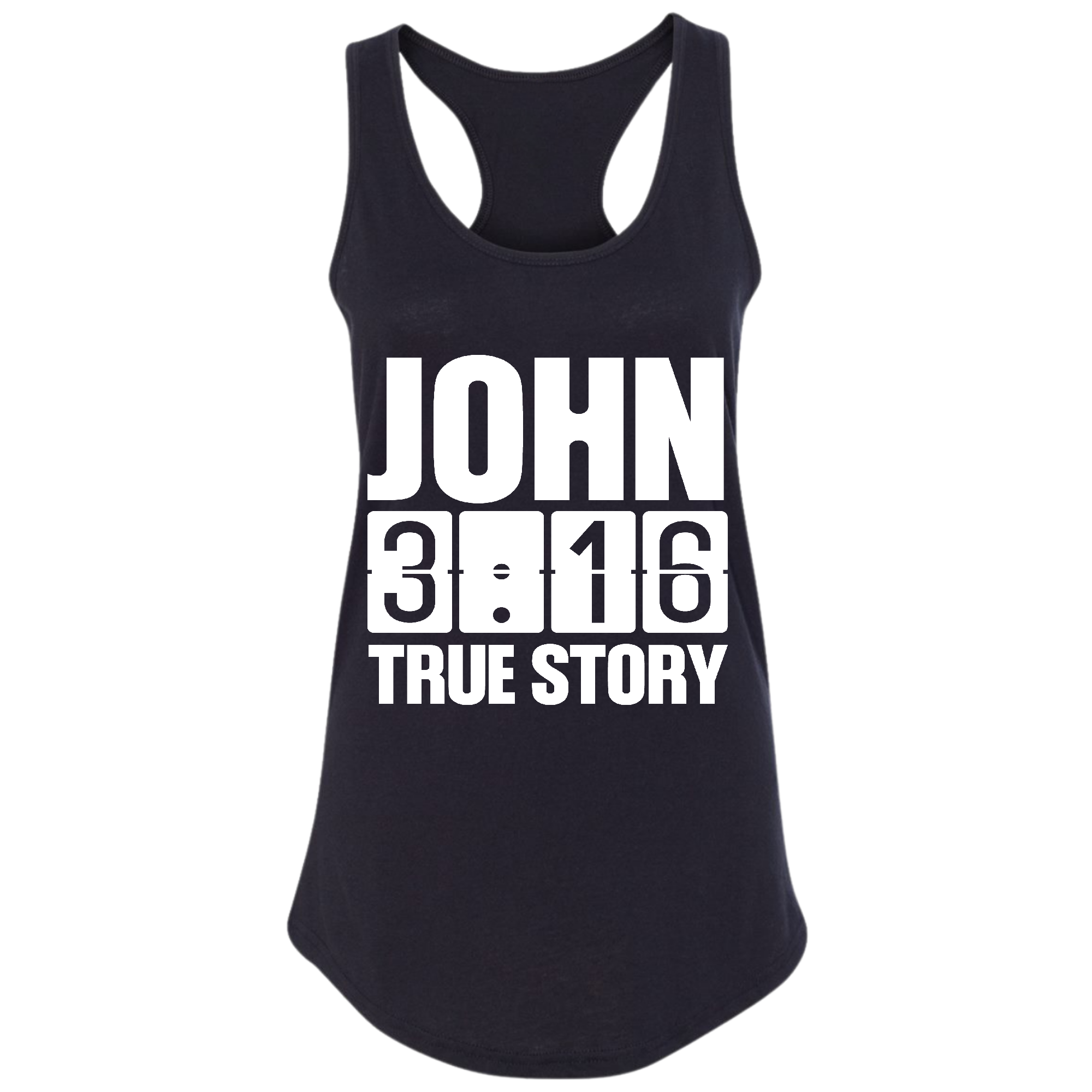 Women's Fitness Tank Top featuring John 3:16 True Story print, made from soft preshrunk cotton, ideal for workouts and casual wear.