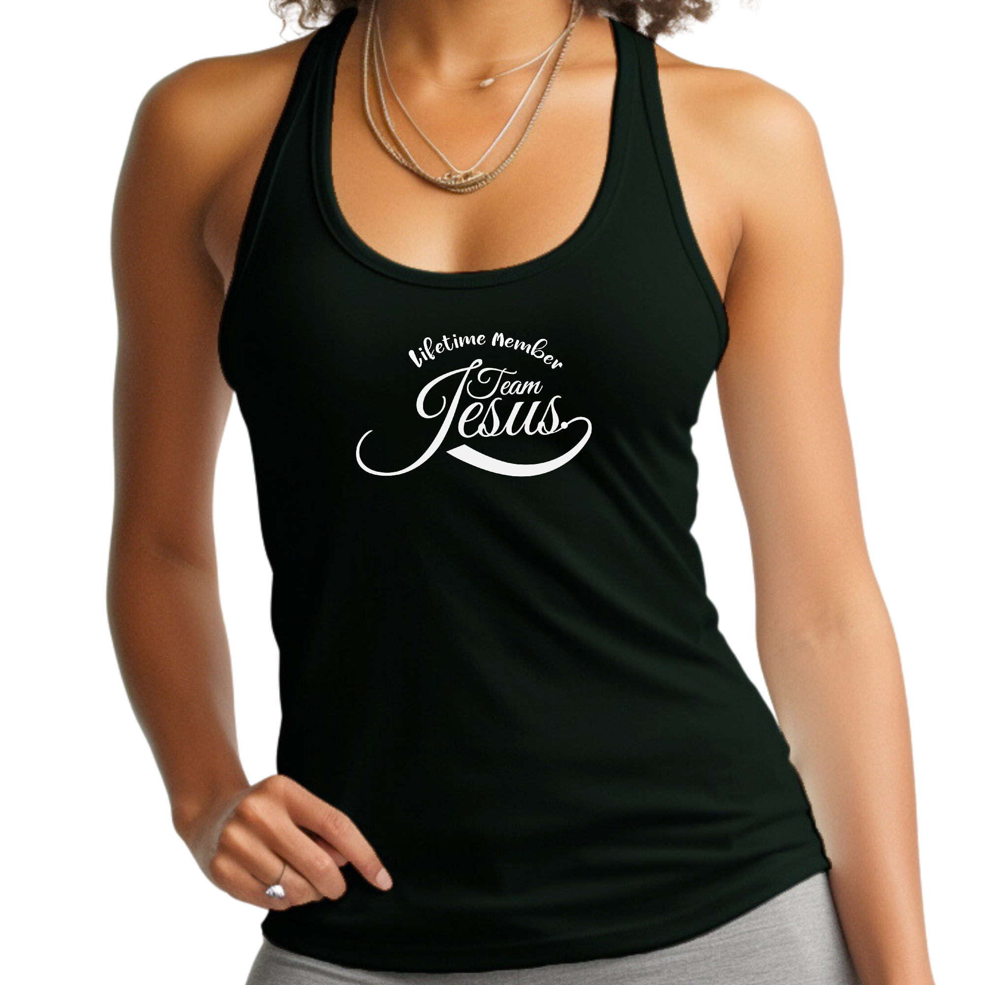 Women's Fitness Tank Top featuring Lifetime Member Team Jesus graphic, made from soft preshrunk cotton, ideal for workouts and casual wear.
