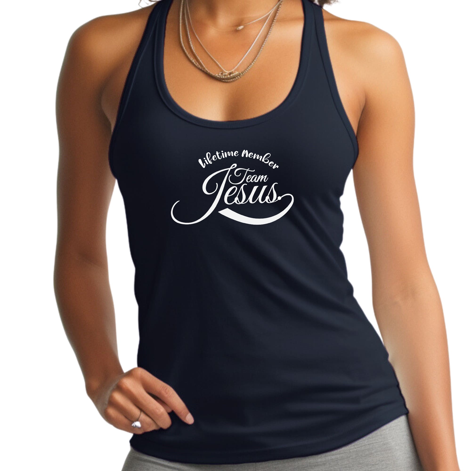 Women's Fitness Tank Top featuring Lifetime Member Team Jesus graphic, made from soft preshrunk cotton, ideal for workouts and casual wear.