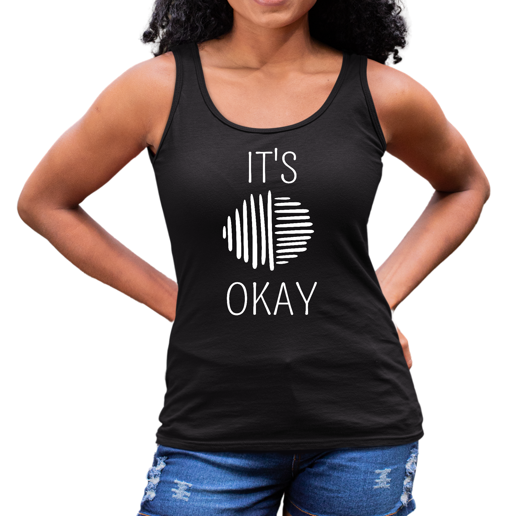 Women's Fitness Tank Top in white with motivational graphic 'Say it Soul, it's Okay', showcasing soft cotton material and unisex fit.
