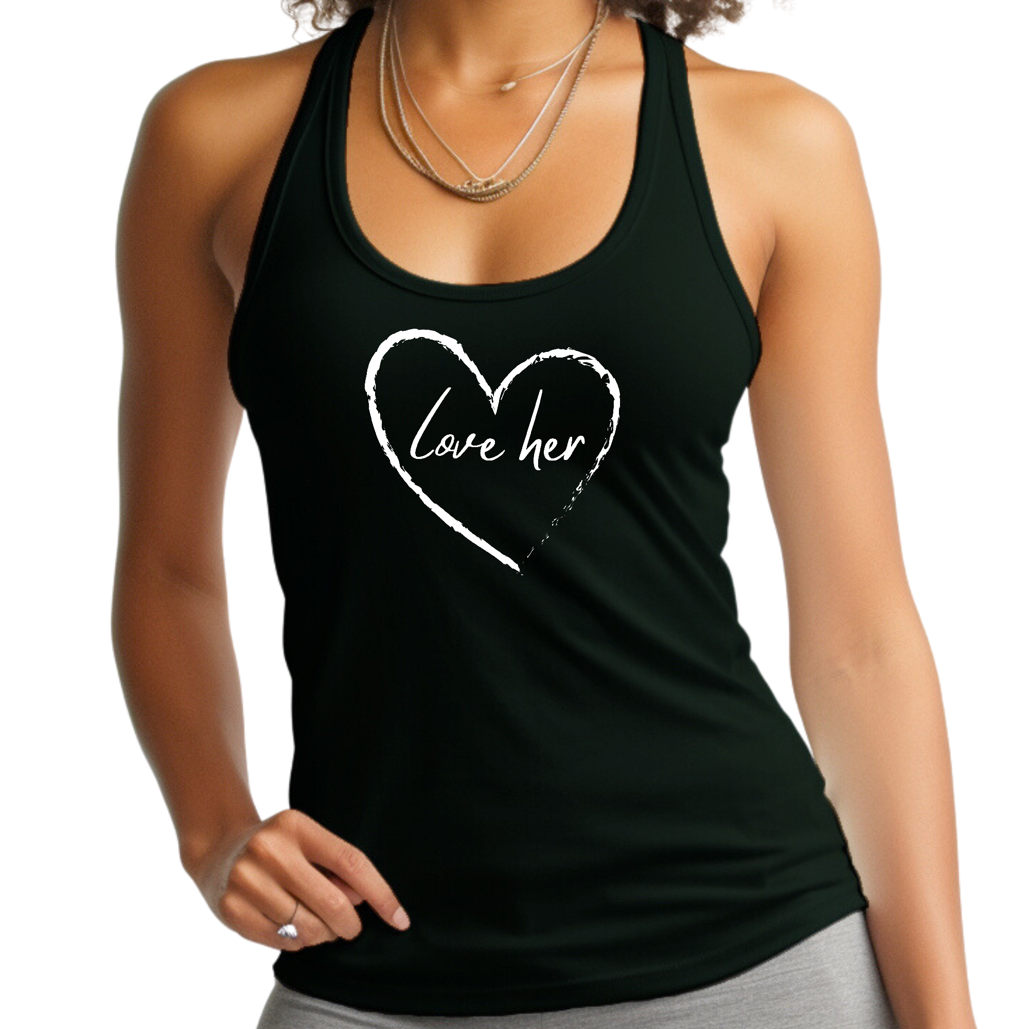 Womens Fitness Tank Top with 'Say it Soul Love Her' graphic, made of soft preshrunk cotton, perfect for workouts.