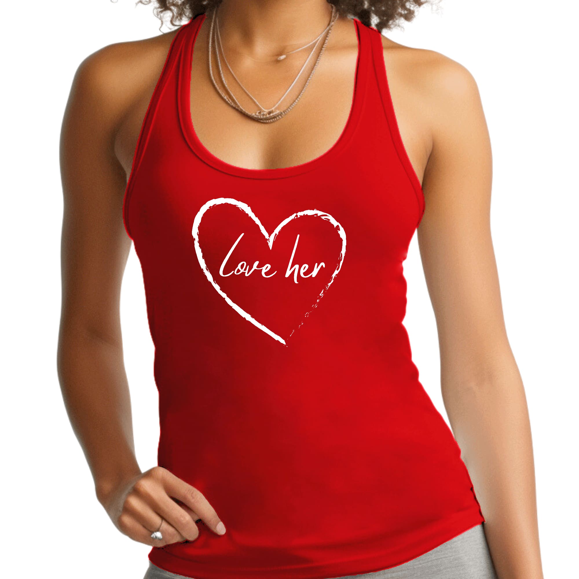 Womens Fitness Tank Top with 'Say it Soul Love Her' graphic, made of soft preshrunk cotton, perfect for workouts.