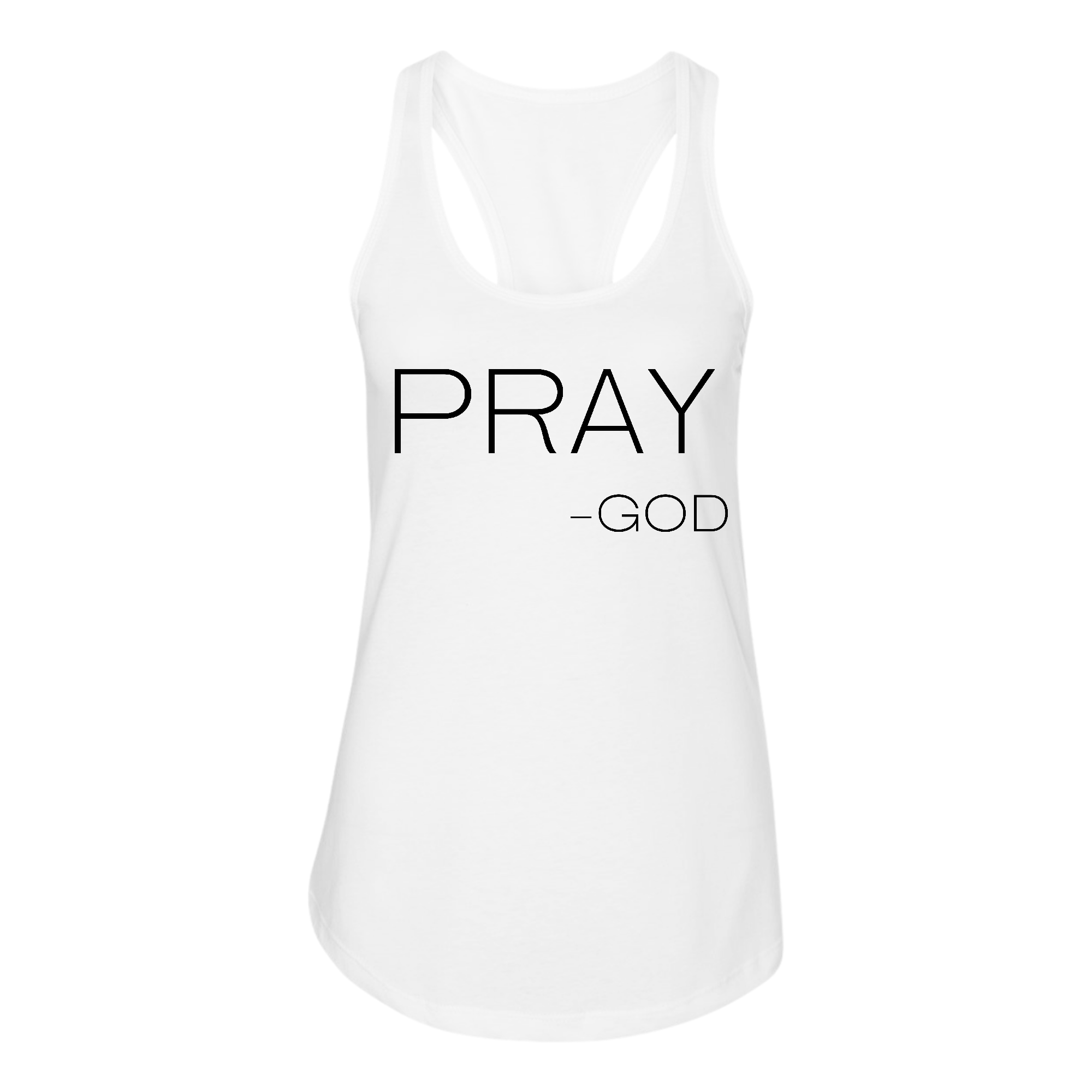 Women's Fitness Tank Top featuring 'Pray-God' graphic, made from soft preshrunk cotton, ideal for activewear.