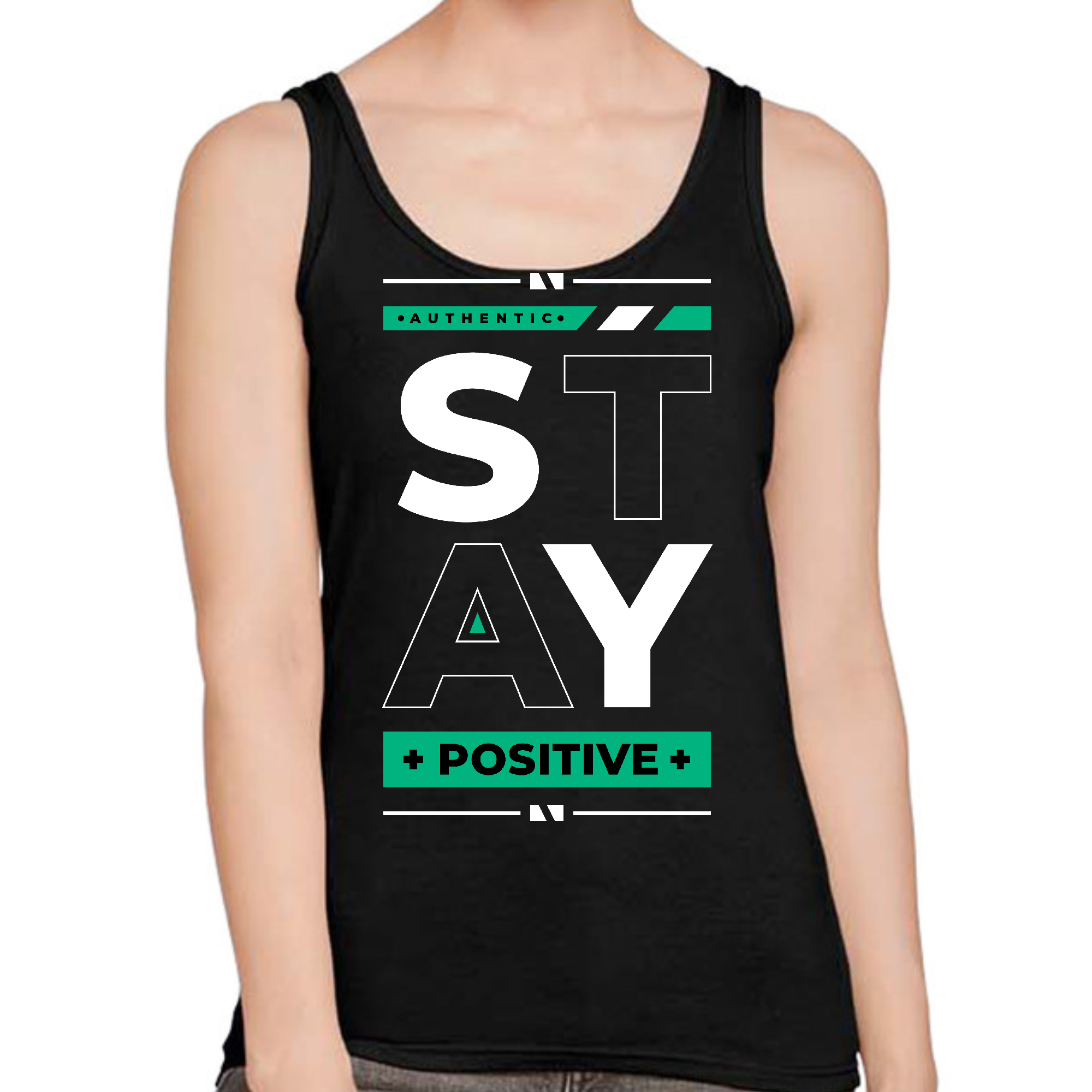 Women's Fitness Tank Top featuring a motivational 'Stay Positive' graphic, made from soft cotton with a unisex fit.