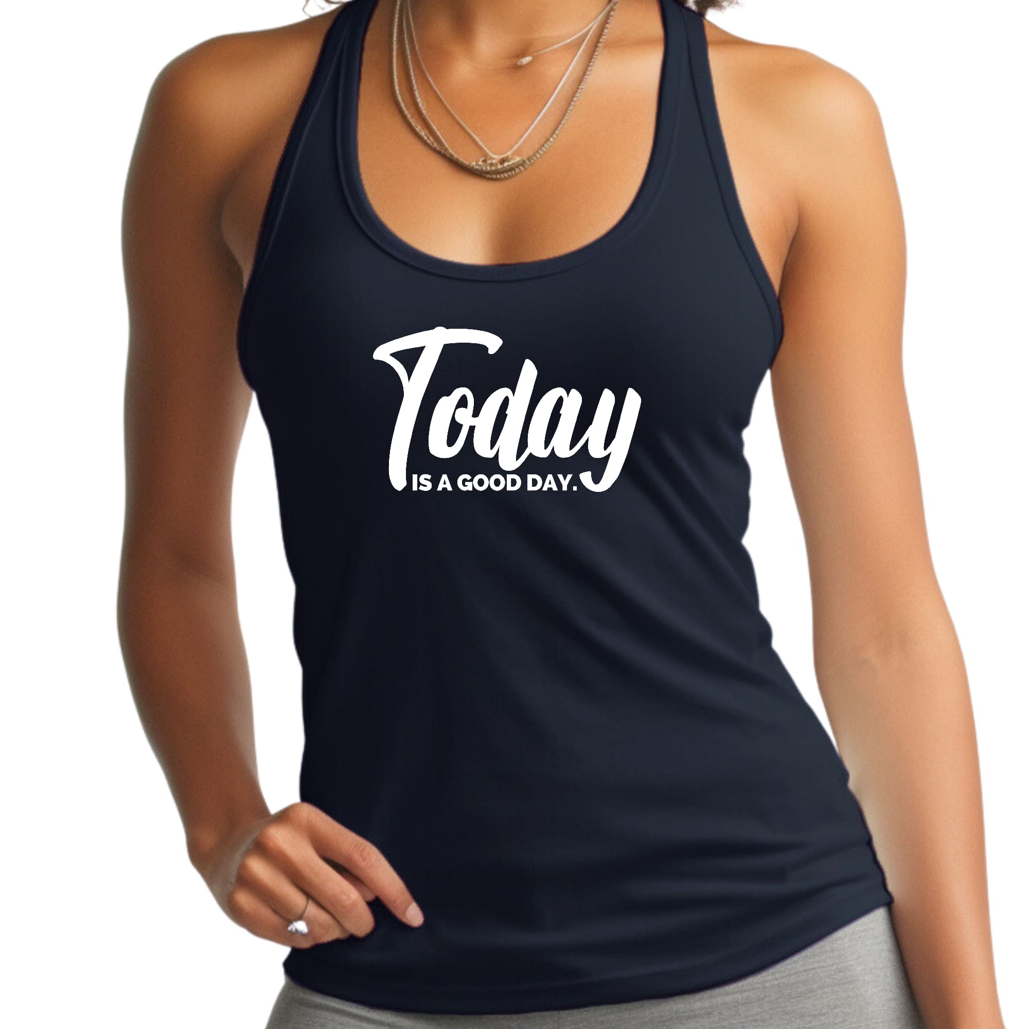 Women's Fitness Tank Top with 'Today is a Good Day' graphic, made from soft preshrunk cotton, perfect for workouts and casual wear.