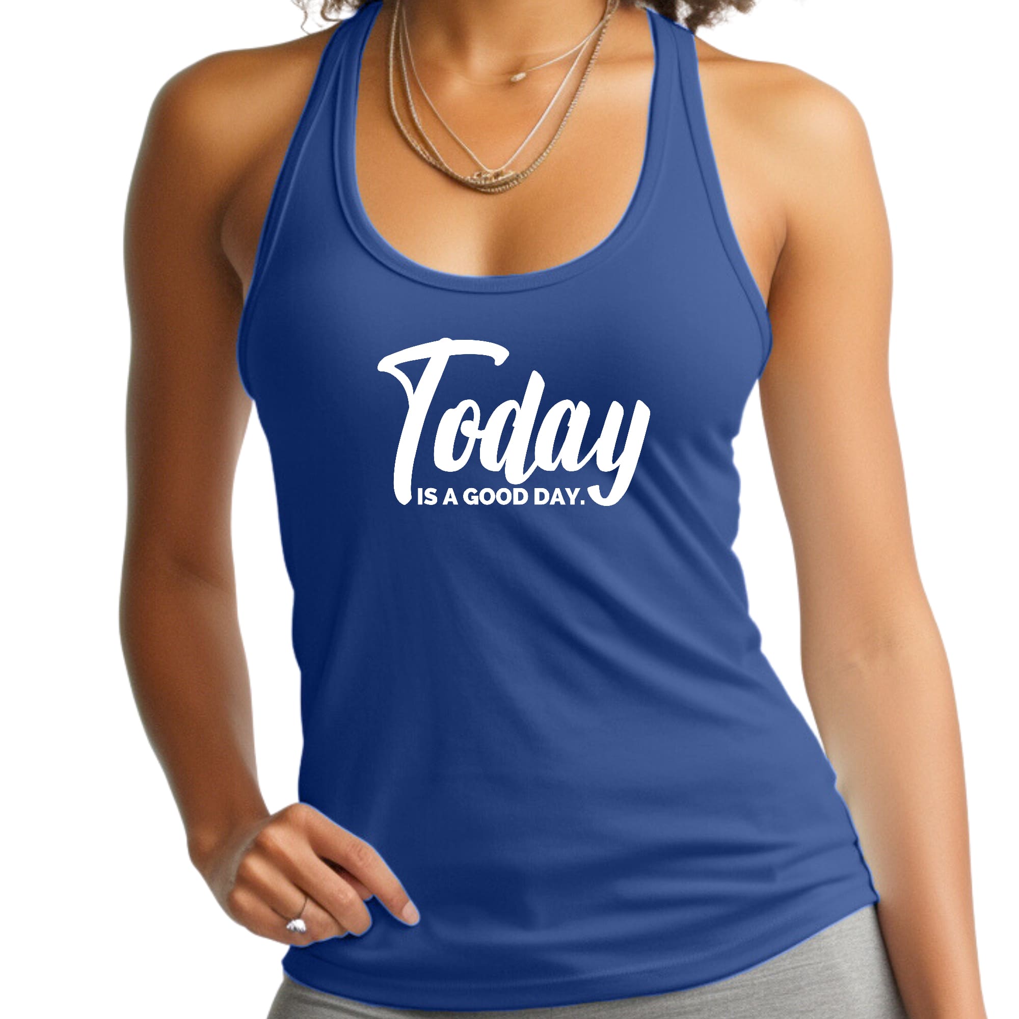 Women's Fitness Tank Top with 'Today is a Good Day' graphic, made from soft preshrunk cotton, perfect for workouts and casual wear.