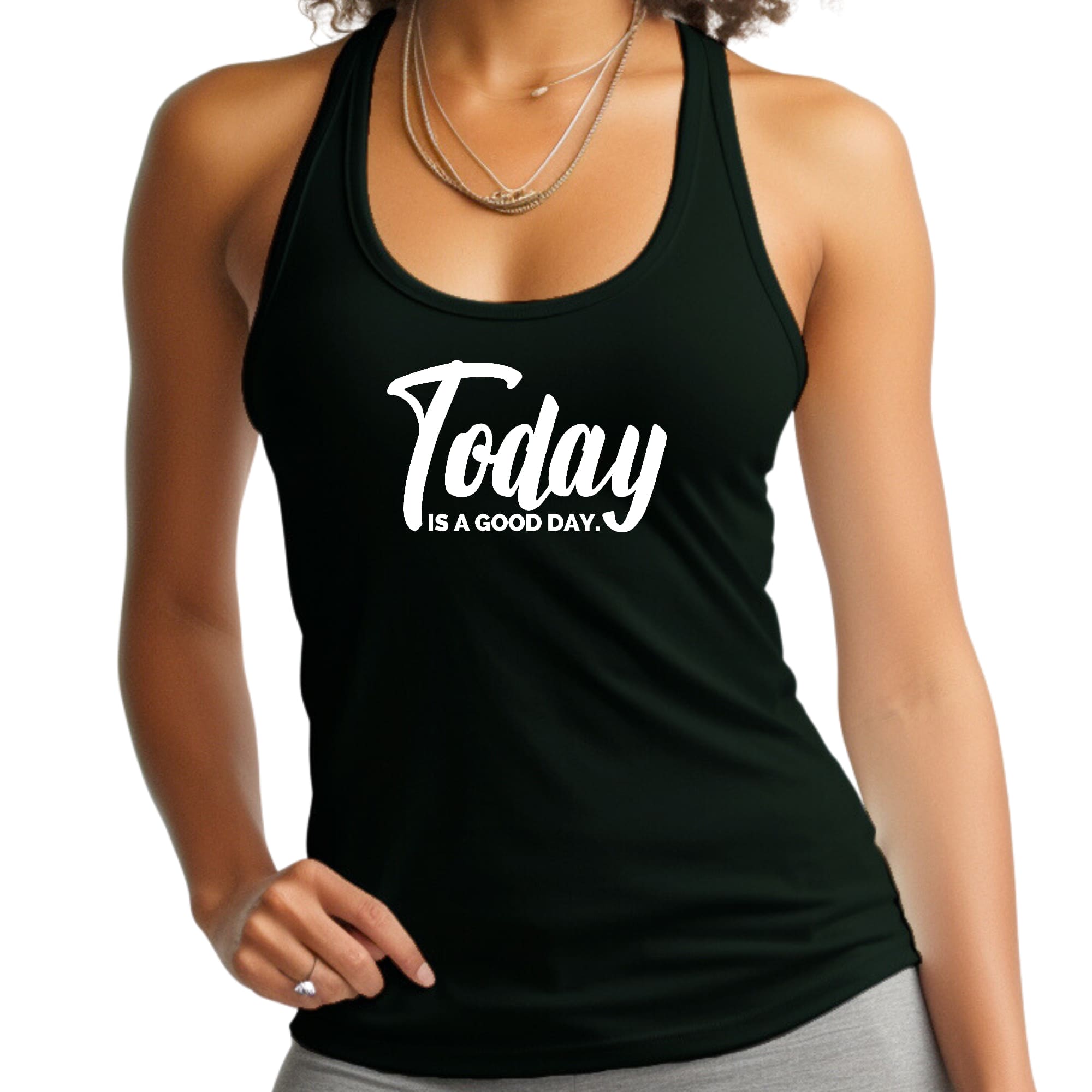 Women's Fitness Tank Top with 'Today is a Good Day' graphic, made from soft preshrunk cotton, perfect for workouts and casual wear.