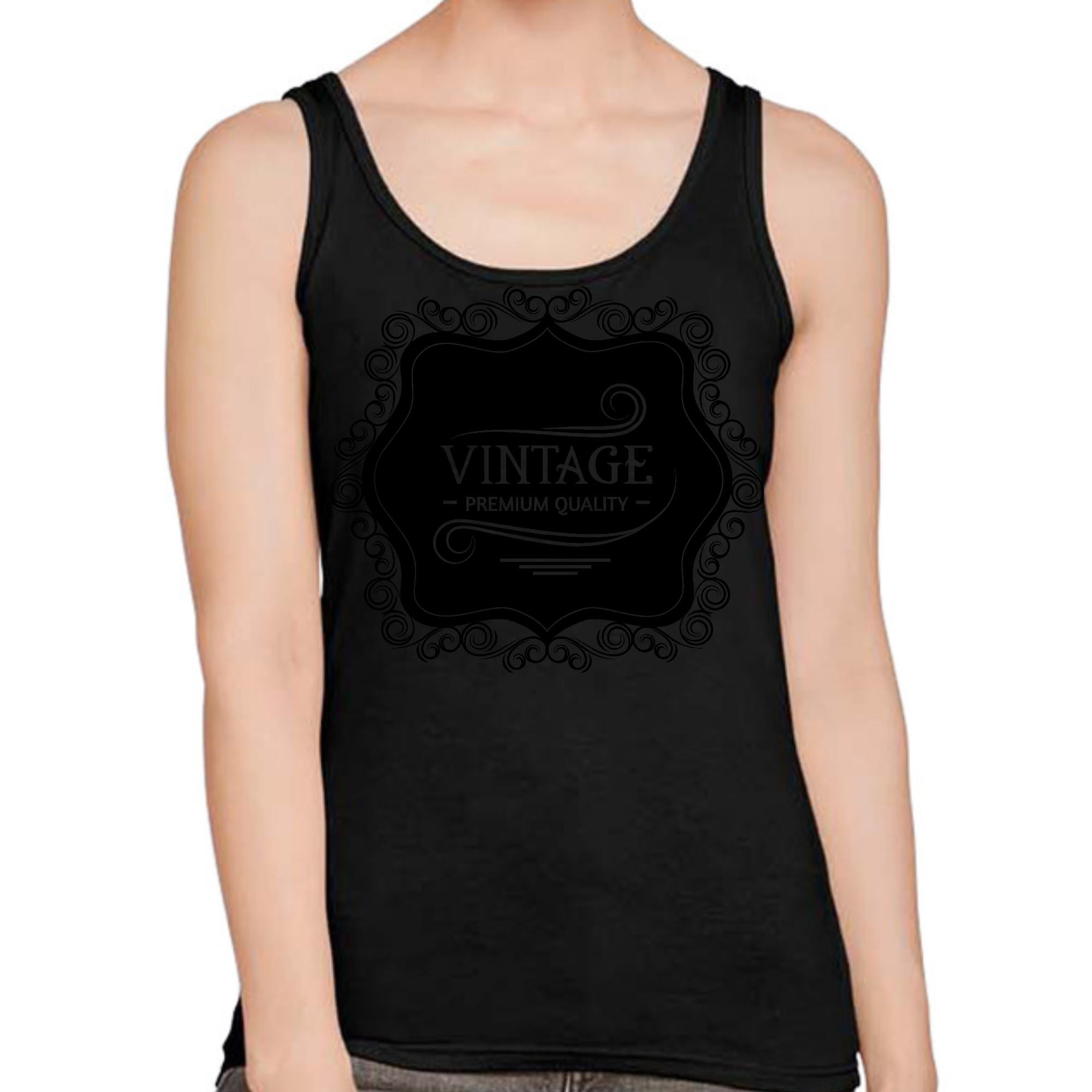 Women's Fitness Tank Top in vintage black, showcasing soft cotton fabric and unisex fit, perfect for workouts and casual wear.