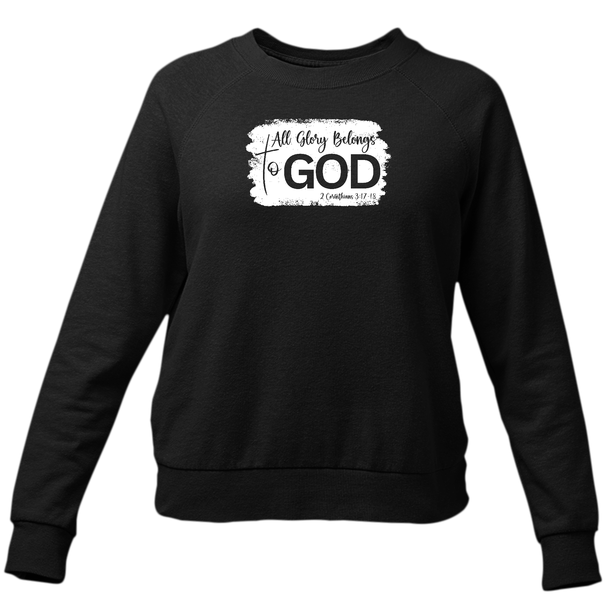 Women's long sleeve graphic sweatshirt with 'All Glory Belongs to God' illustration, featuring a comfortable crewneck design.
