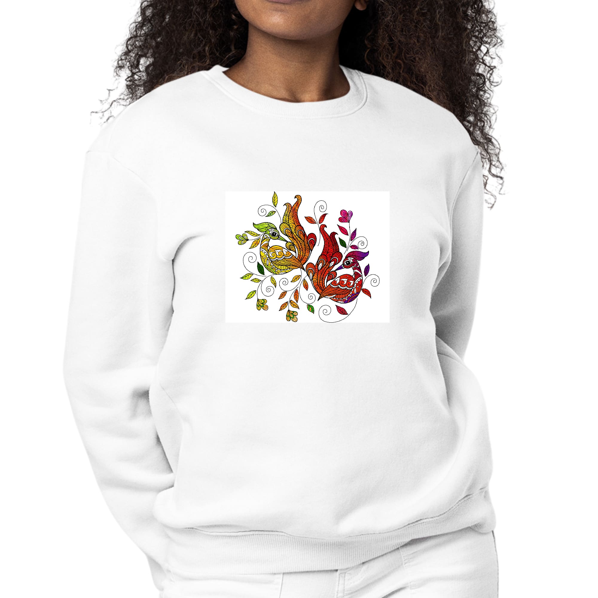 Womens Graphic Sweatshirt featuring 'I Shall Not Be Weary' with a vibrant Wild Peacock Print, showcasing a cozy pullover design.