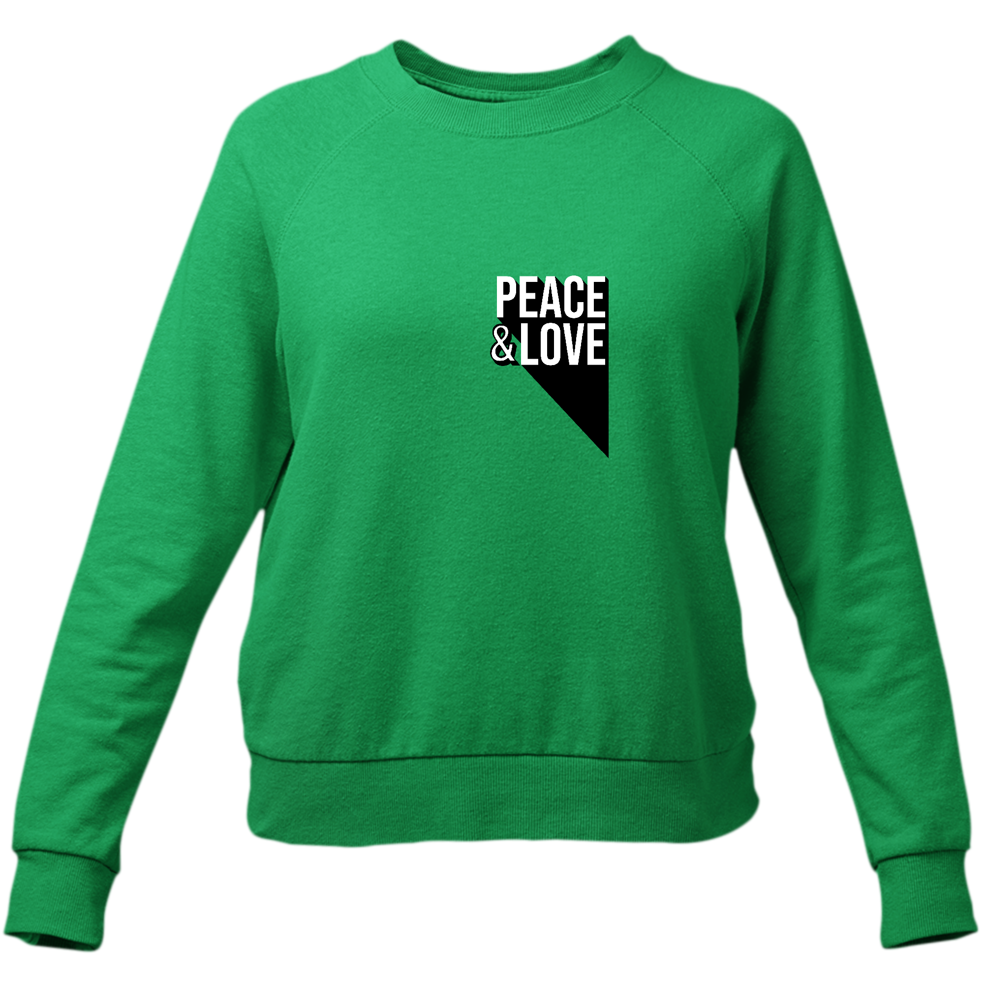Women's graphic sweatshirt featuring a colorful Peace and Love print, designed for comfort and style.