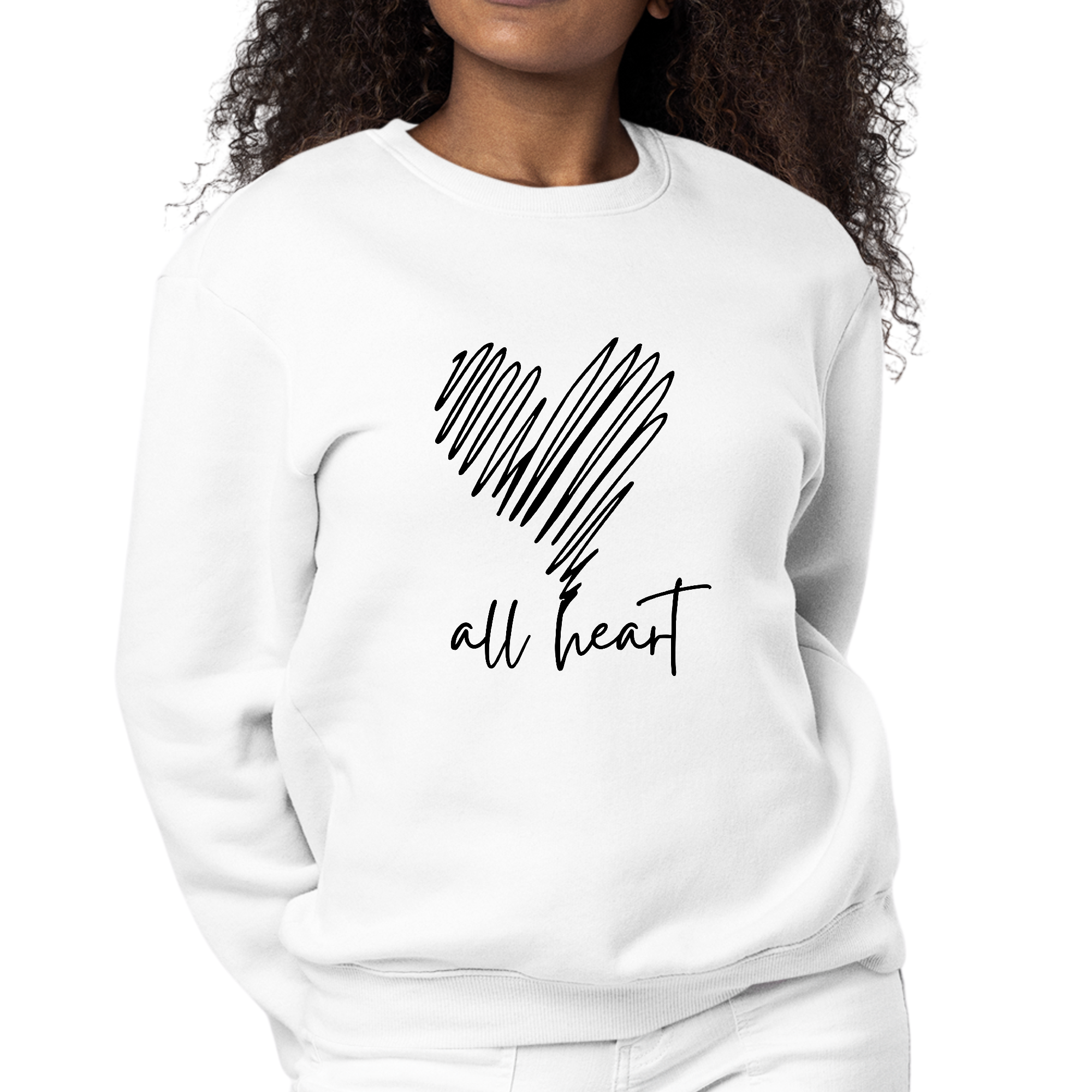 Womens Graphic Sweatshirt featuring Say It Soul, All Heart Line Art design, showcasing a cozy crewneck style in a variety of colors.