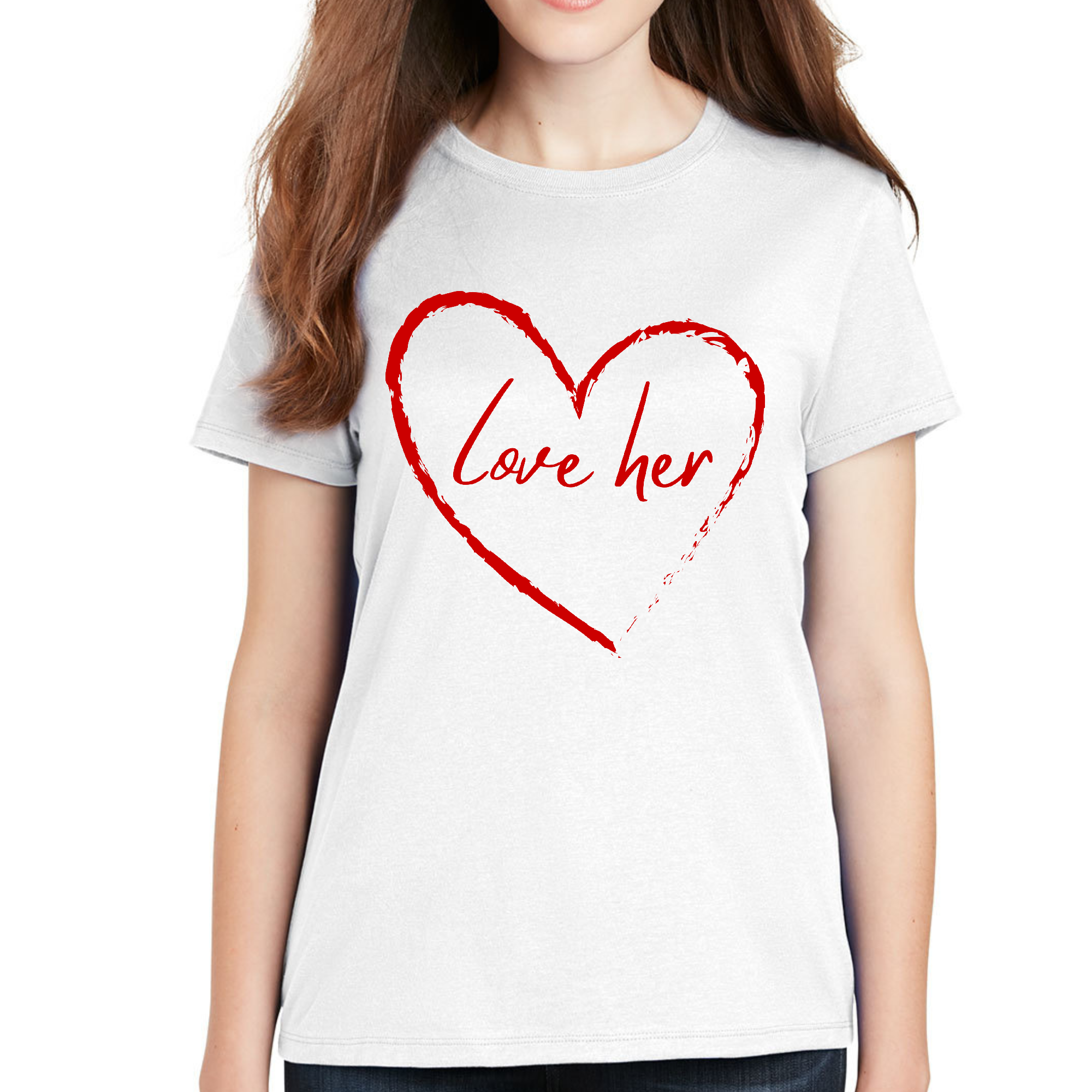 Red Women's Graphic T-shirt featuring 'Say it Soul Love Her' design, showcasing a soft cotton fabric and comfortable fit.