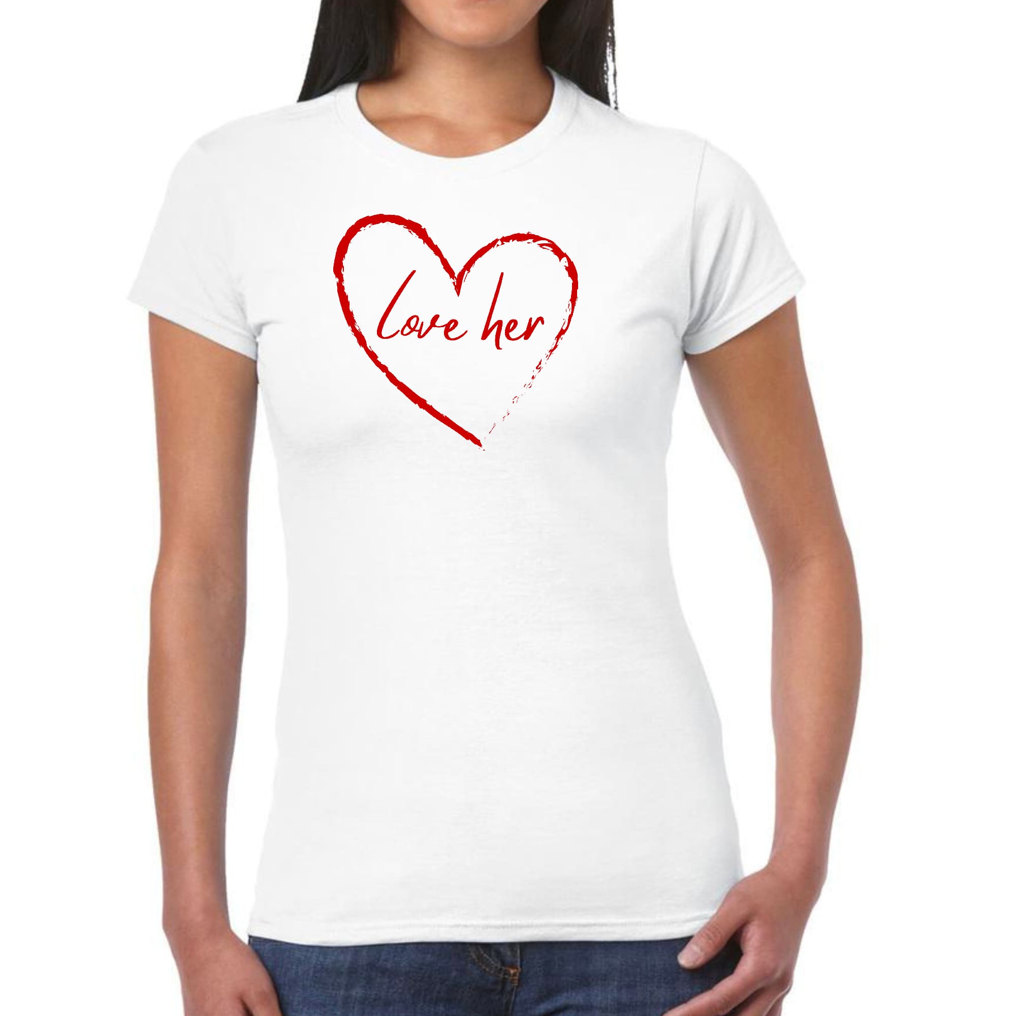 Red Women's Graphic T-shirt featuring 'Say it Soul Love Her' design, showcasing a soft cotton fabric and comfortable fit.