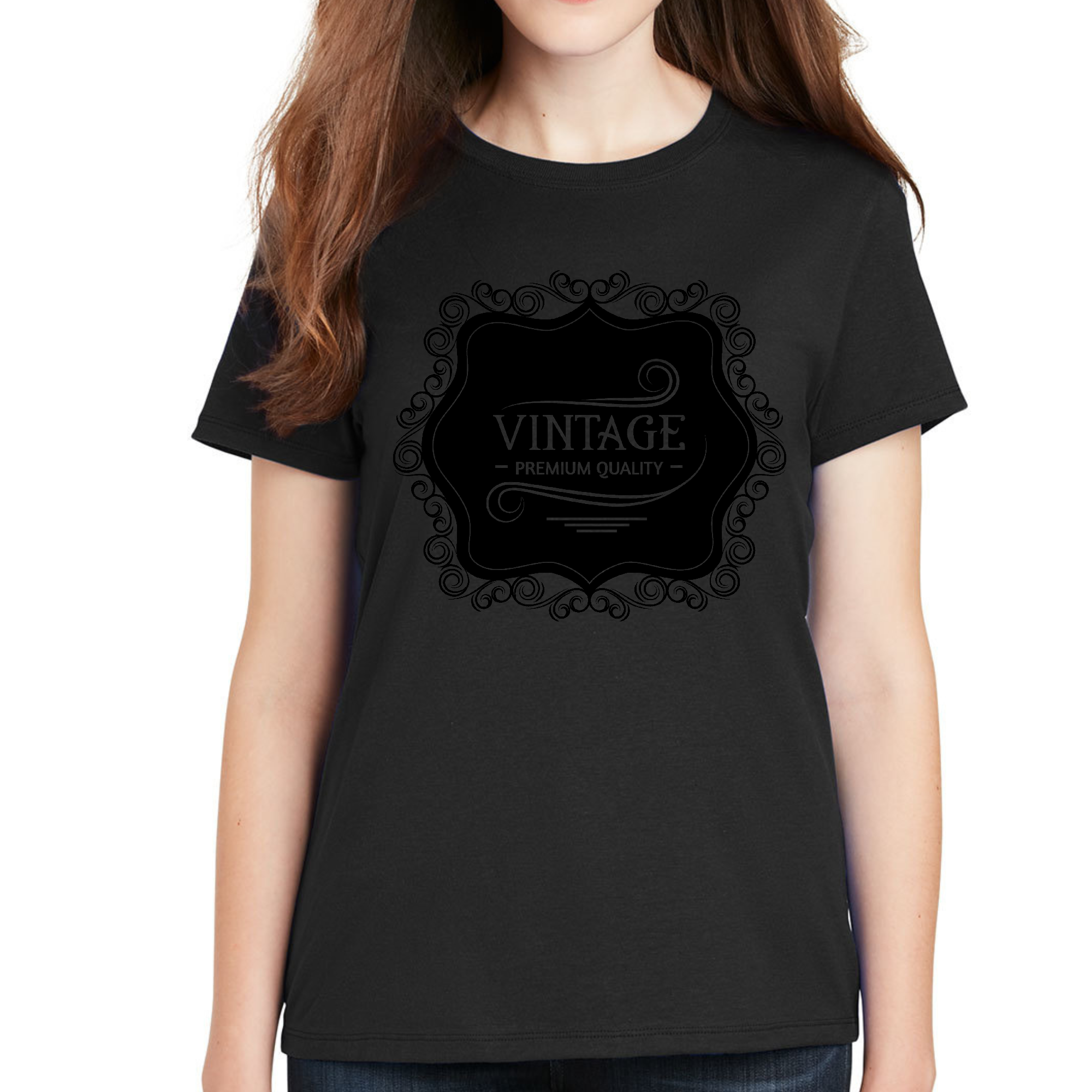 Women's Graphic T-shirt in black featuring a vintage illustration, showcasing premium quality cotton material and a stylish design.