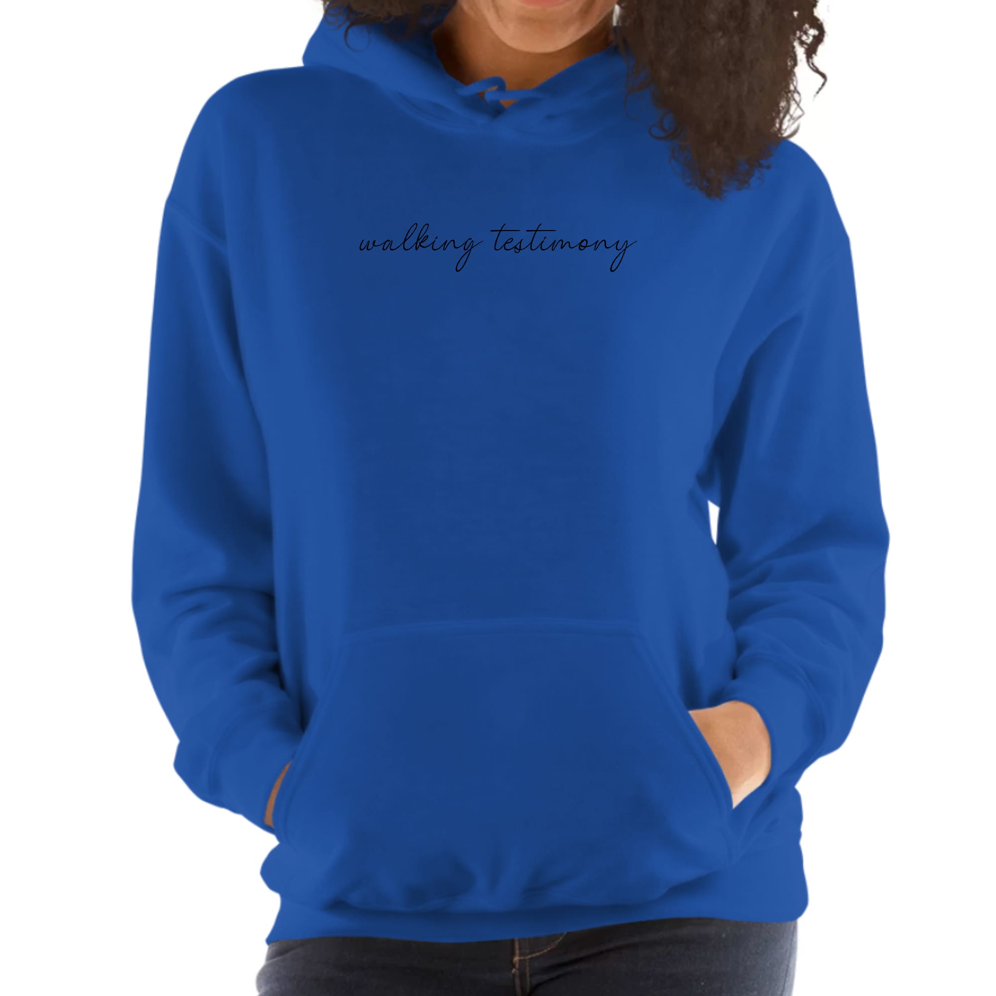 Black Women's Hoodie with 'Say it Soul' Walking Testimony illustration, showcasing a stylish and inspirational design.