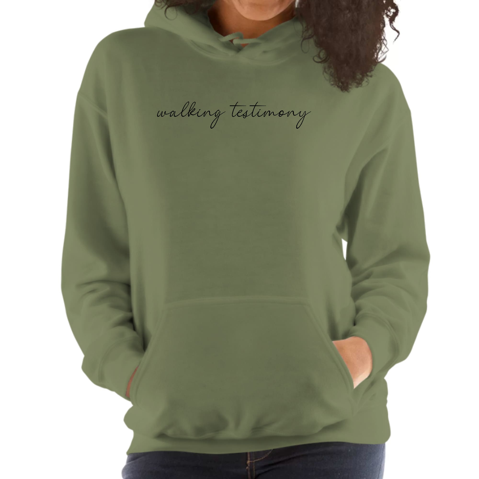 Black Women's Hoodie with 'Say it Soul' Walking Testimony illustration, showcasing a stylish and inspirational design.