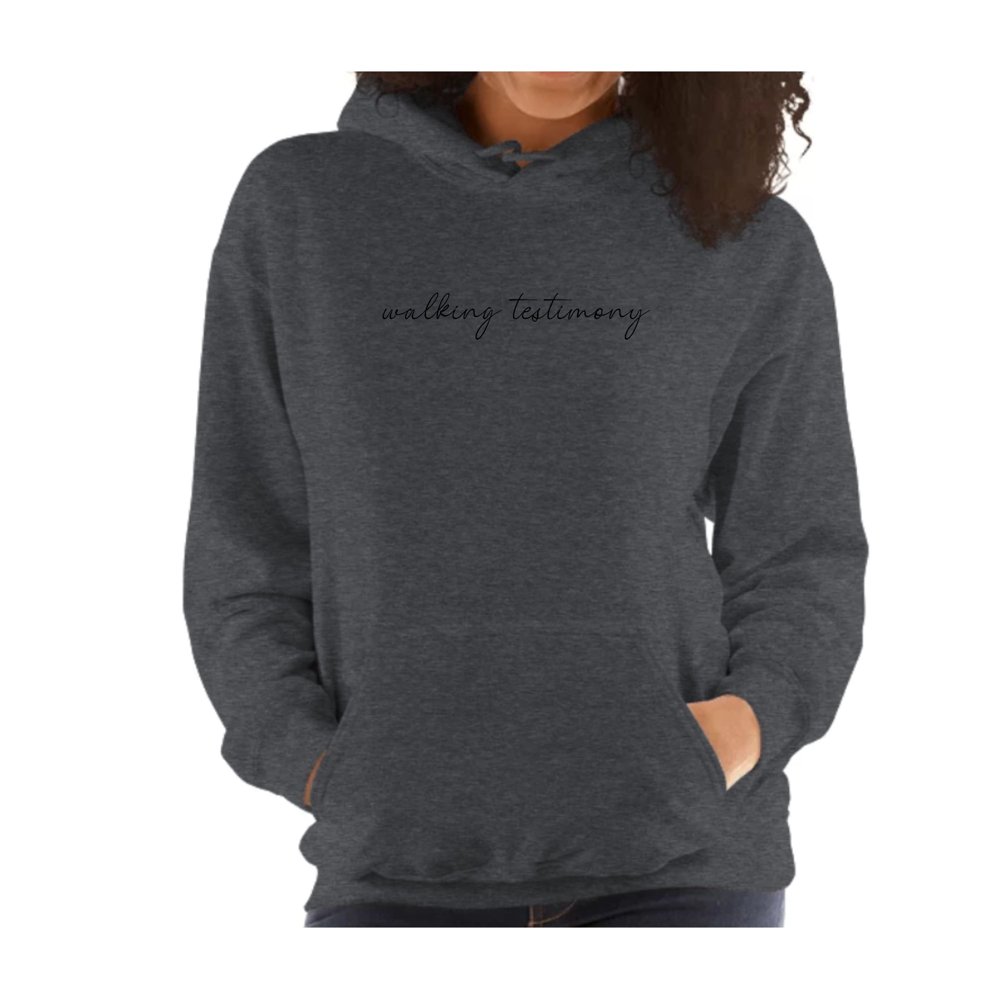 Black Women's Hoodie with 'Say it Soul' Walking Testimony illustration, showcasing a stylish and inspirational design.