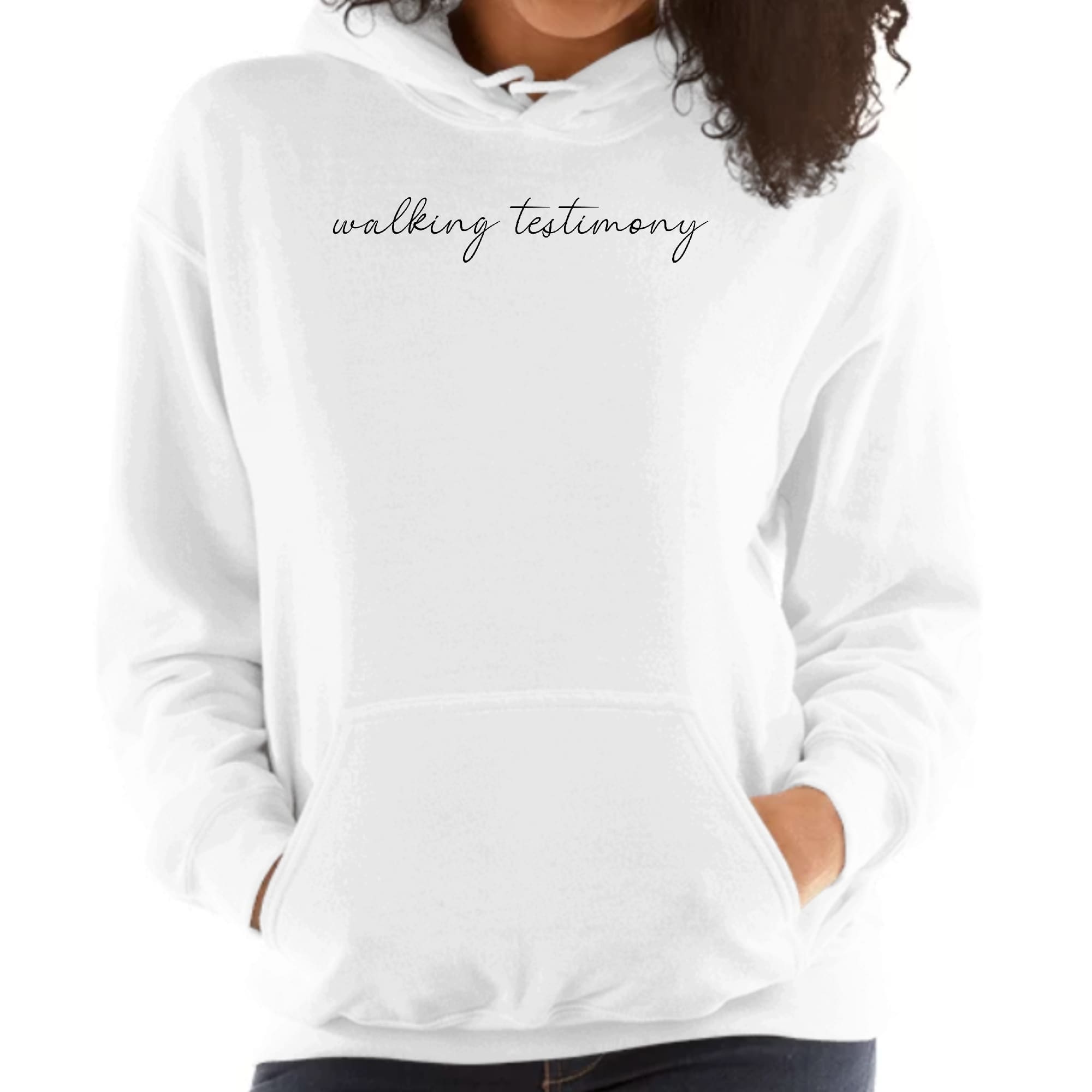 Black Women's Hoodie with 'Say it Soul' Walking Testimony illustration, showcasing a stylish and inspirational design.