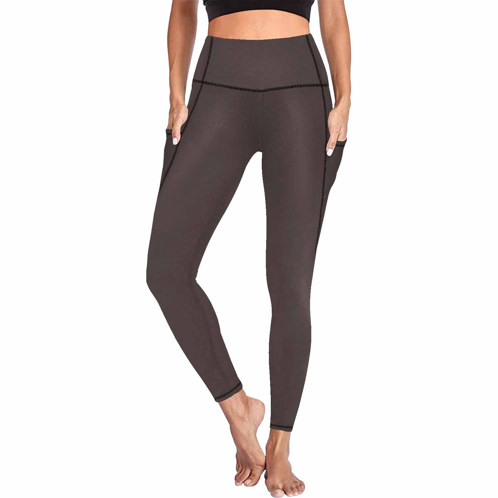 Women's Carafe Brown Leggings with side pockets, showcasing a stylish and functional design for fitness and casual wear.