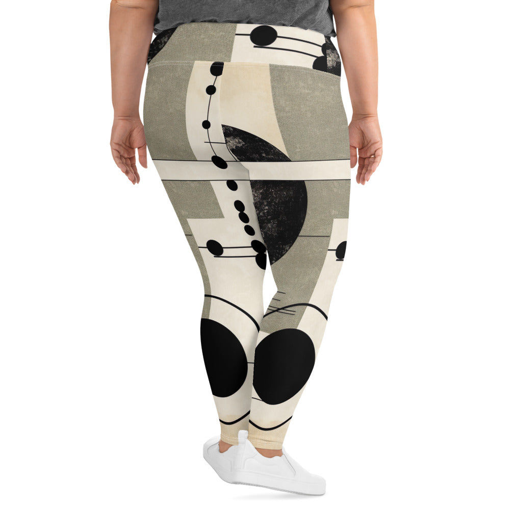Womens Plus Size Fitness Leggings featuring an Abstract Black Beige Brown geometric design, showcasing comfort and style.