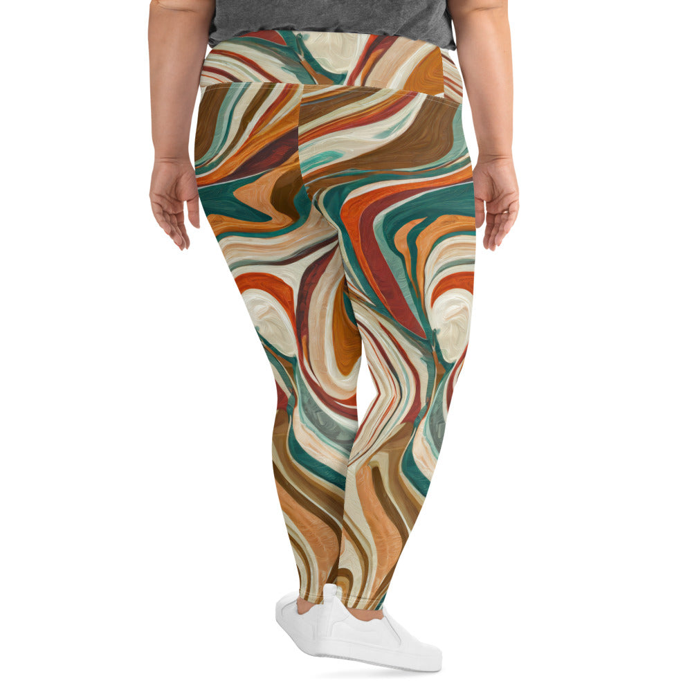 Womens Plus Size Fitness Leggings in Boho Brown Marble Print, showcasing a soft fabric and high waistband design.