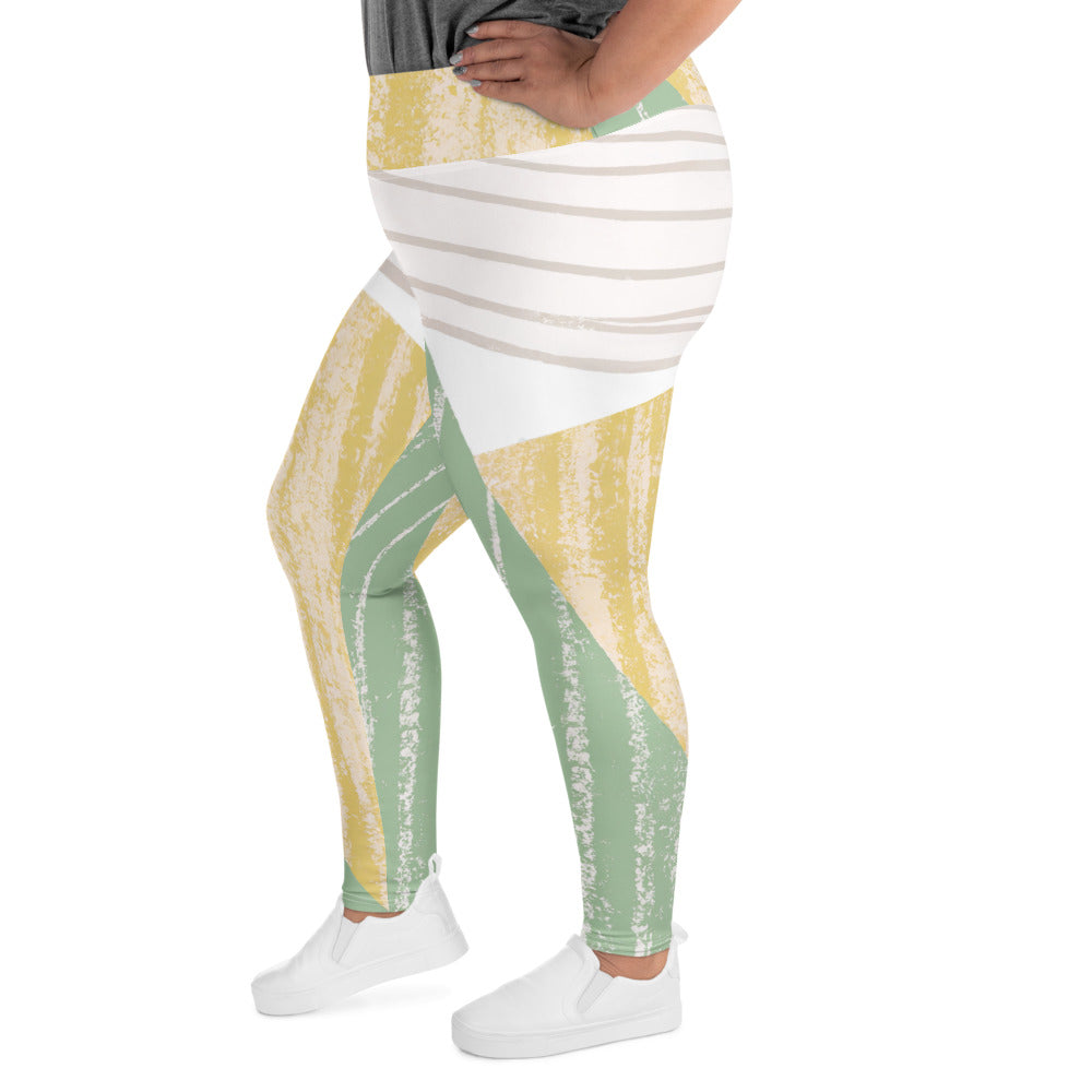 Womens Plus Size Fitness Leggings featuring a green textured boho pattern, showcasing a comfortable fit and high waistband.