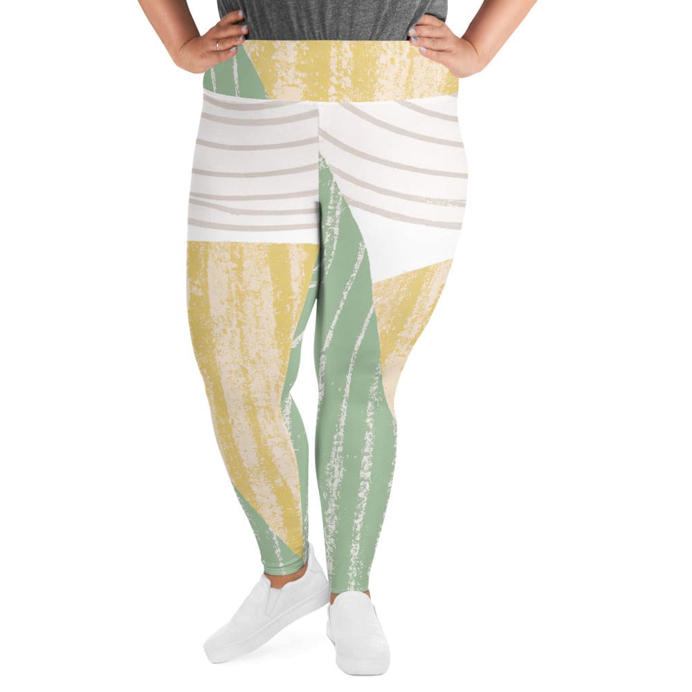 Womens Plus Size Fitness Leggings featuring a green textured boho pattern, showcasing a comfortable fit and high waistband.