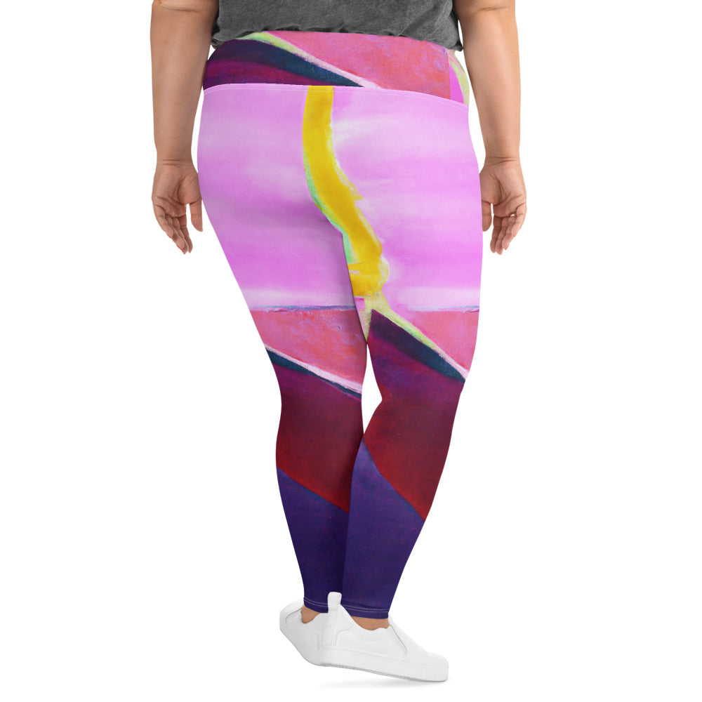 Womens Plus Size Fitness Leggings featuring a vibrant pink and purple pattern, designed for comfort and style during workouts or lounging.