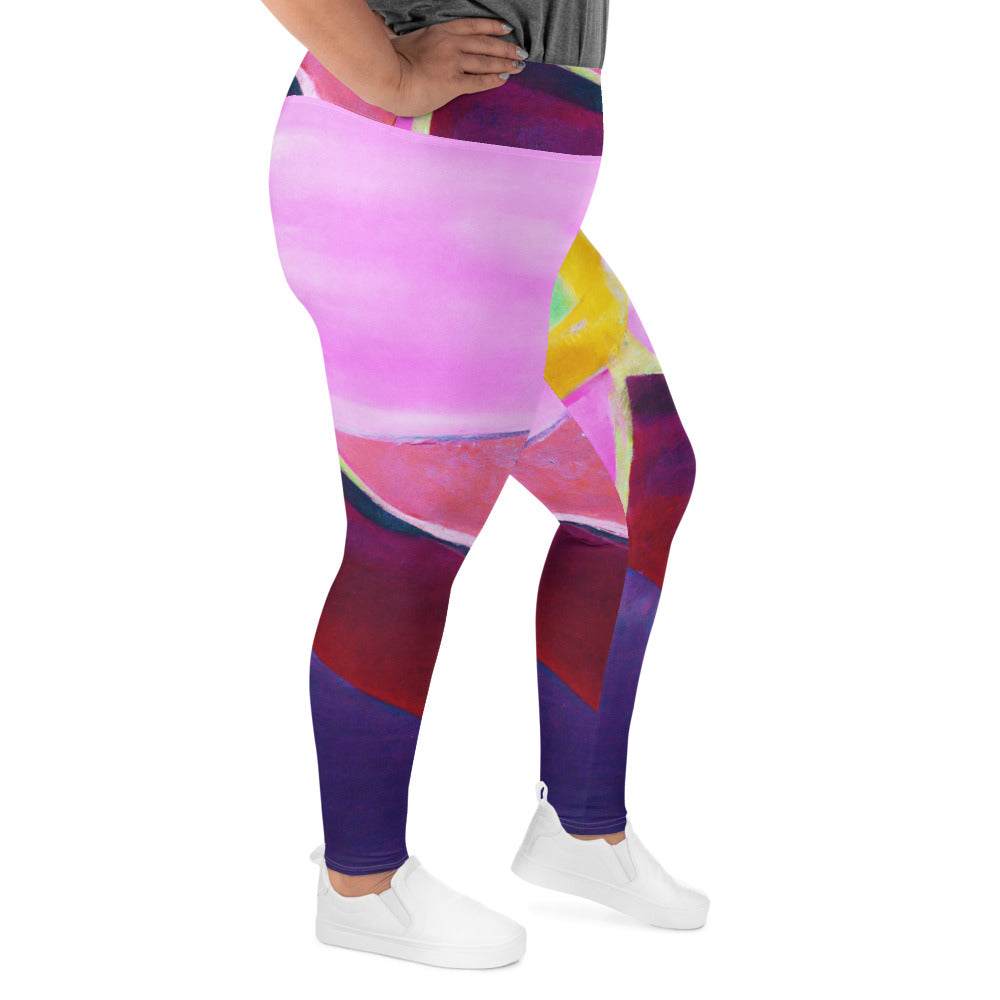 Womens Plus Size Fitness Leggings featuring a vibrant pink and purple pattern, designed for comfort and style during workouts or lounging.