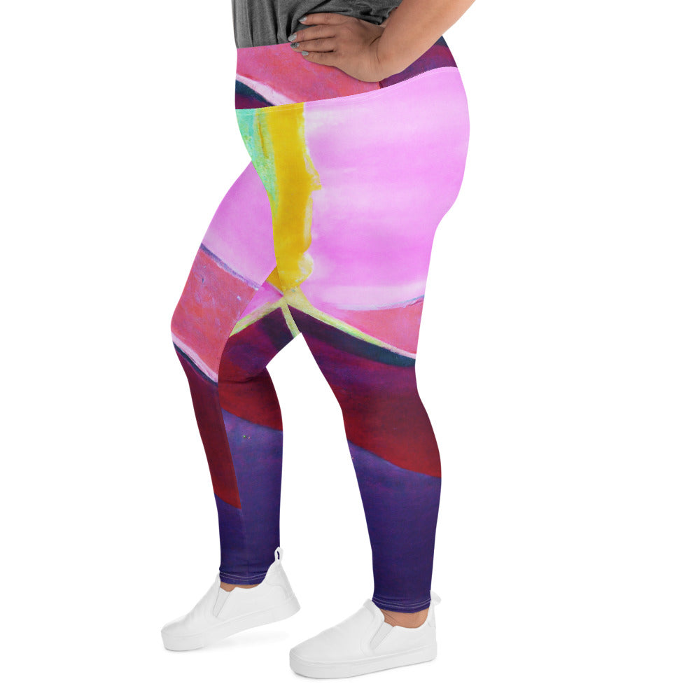 Womens Plus Size Fitness Leggings featuring a vibrant pink and purple pattern, designed for comfort and style during workouts or lounging.