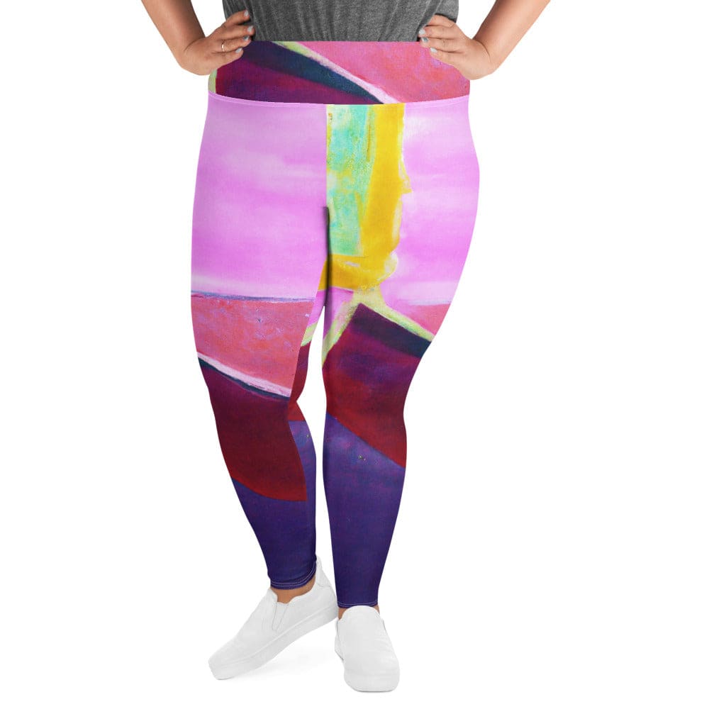 Womens Plus Size Fitness Leggings featuring a vibrant pink and purple pattern, designed for comfort and style during workouts or lounging.