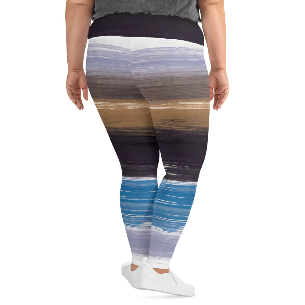 Womens Plus Size Fitness Leggings in Rustic Purple Brown design, showcasing soft fabric and a high waistband.
