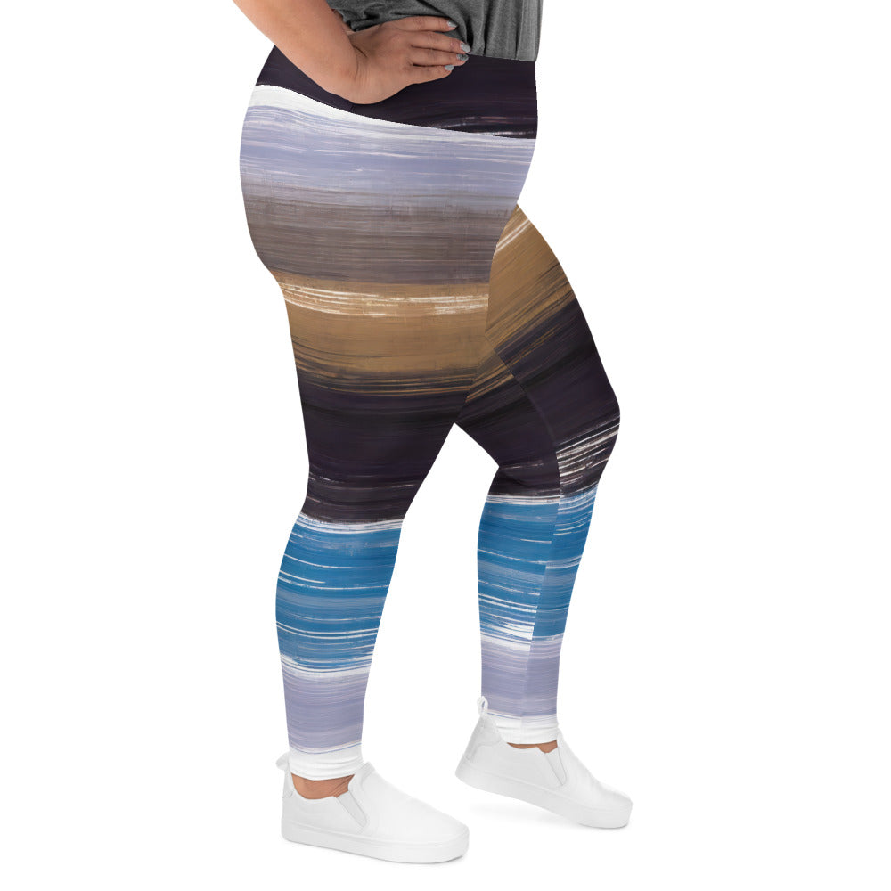 Womens Plus Size Fitness Leggings in Rustic Purple Brown design, showcasing soft fabric and a high waistband.