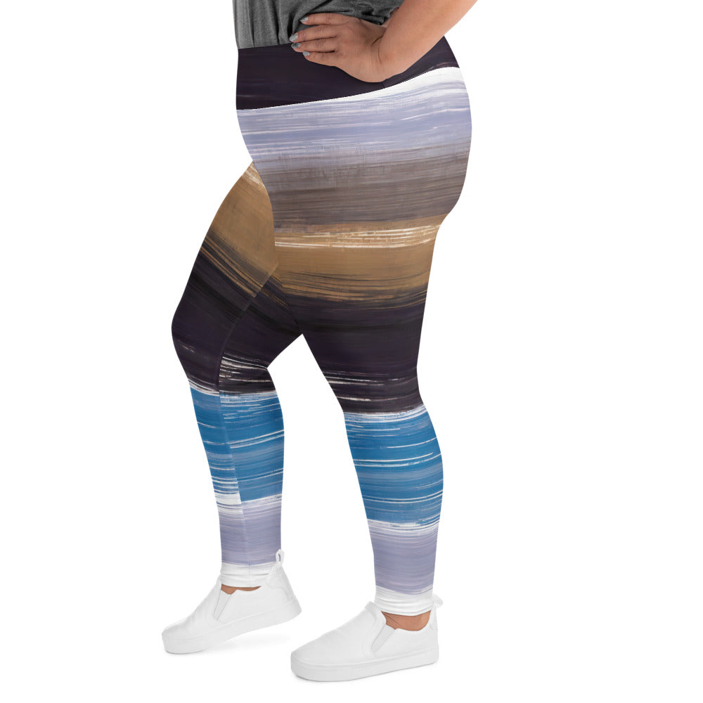 Womens Plus Size Fitness Leggings in Rustic Purple Brown design, showcasing soft fabric and a high waistband.