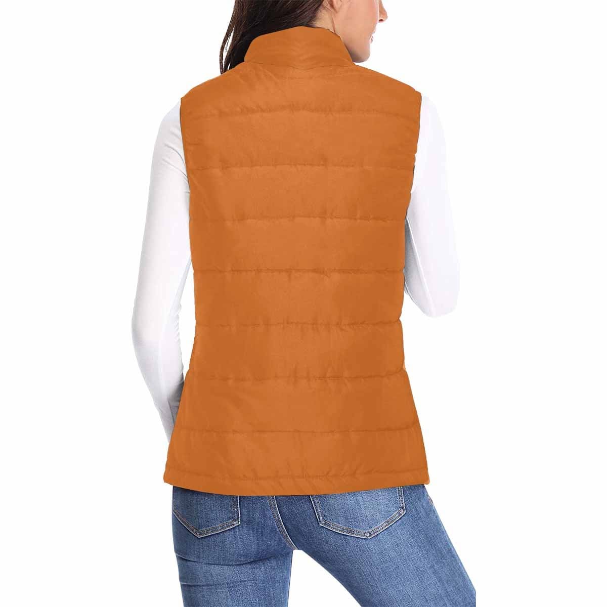 Women's Puffer Vest Jacket in Cinnamon Brown, featuring a quilted design and zipper closure, perfect for layering in cold weather.