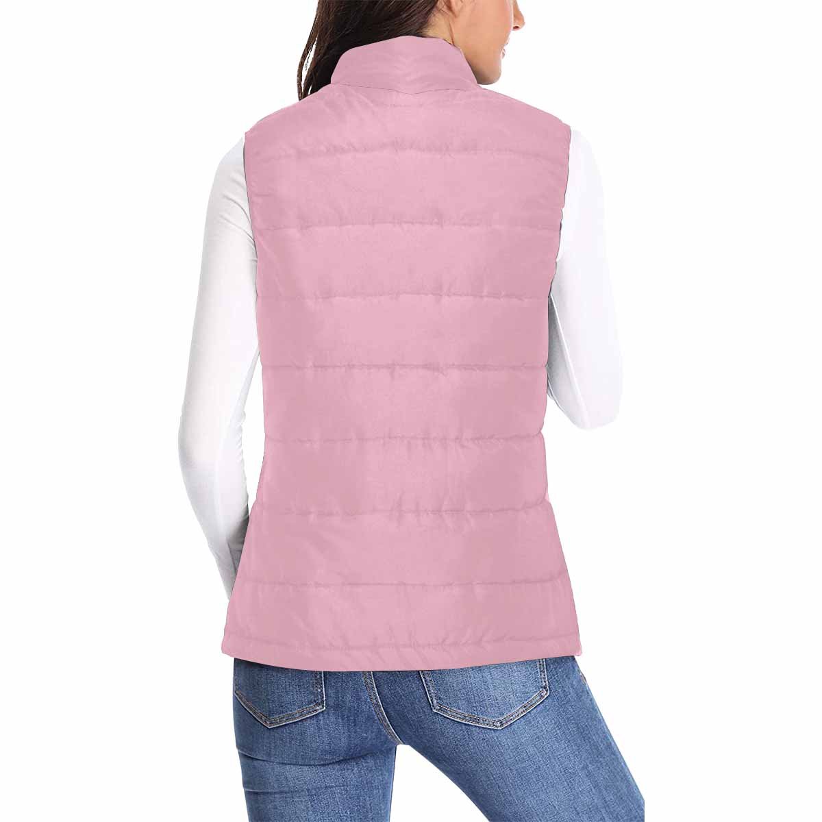 Womens Puffer Vest Jacket in Rosewater Red, featuring a quilted design and zipper closure, ideal for stylish warmth.