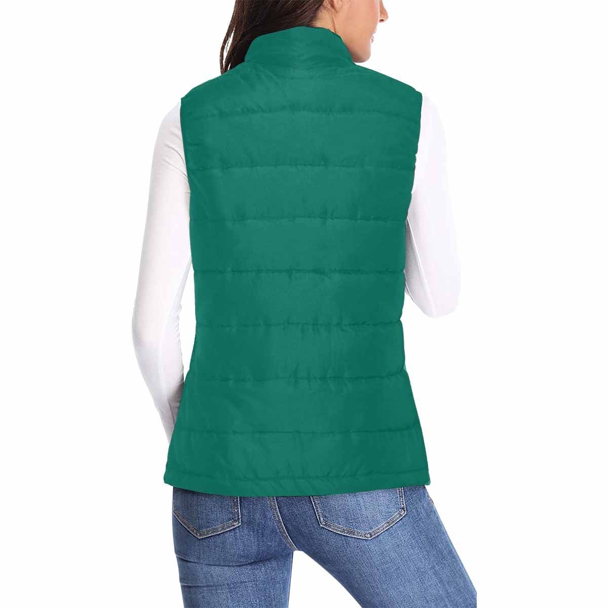 Women's Puffer Vest Jacket in Teal Green, featuring a quilted design and zipper closure, perfect for layering in cooler weather.