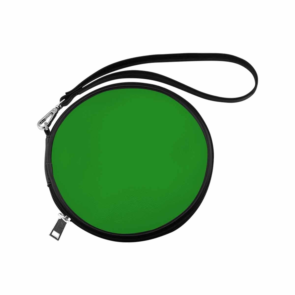 Womens Round Handbag in Forest Green, made of high-grade PU leather with a wristlet strap, showcasing its stylish round design.