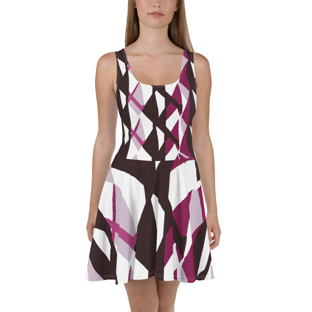A stylish women's skater dress in pink mauve pattern, featuring a flattering A-line silhouette and sleeveless design.