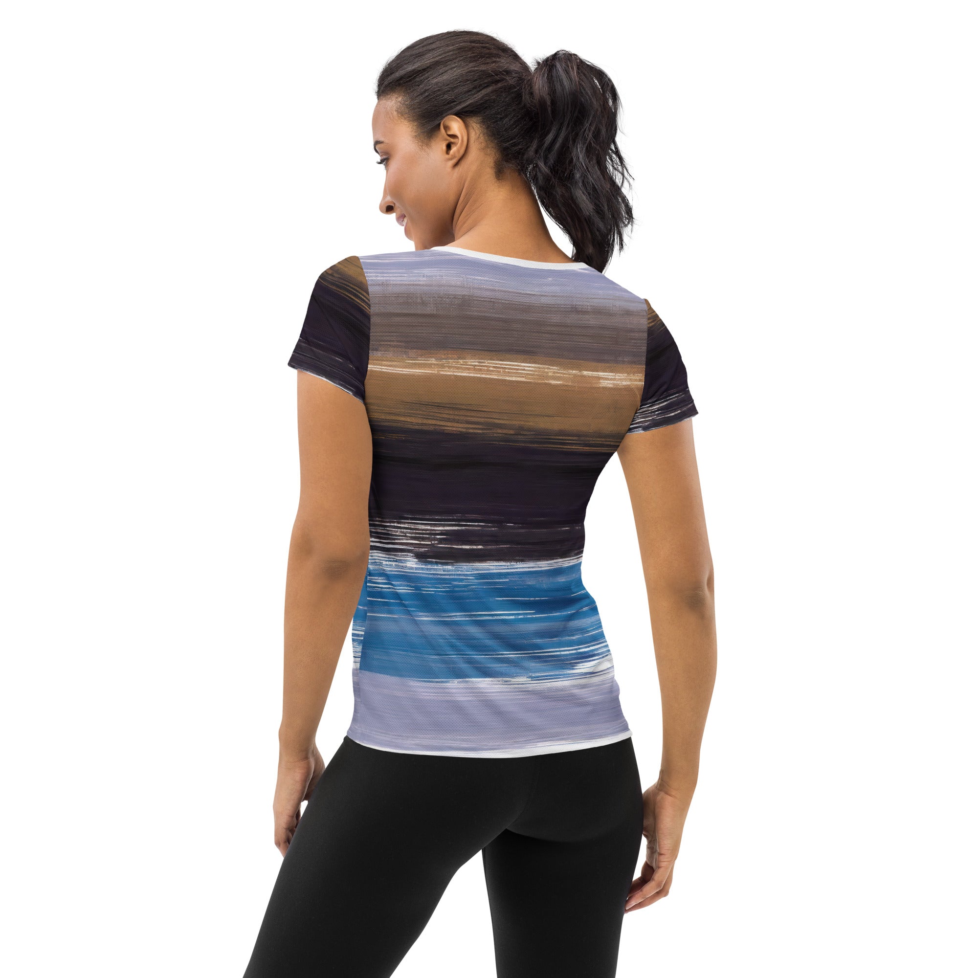 Women's Stretch Fit Athletic Sports T-shirt in Rustic Purple Brown design, showcasing its soft fabric and athletic silhouette.