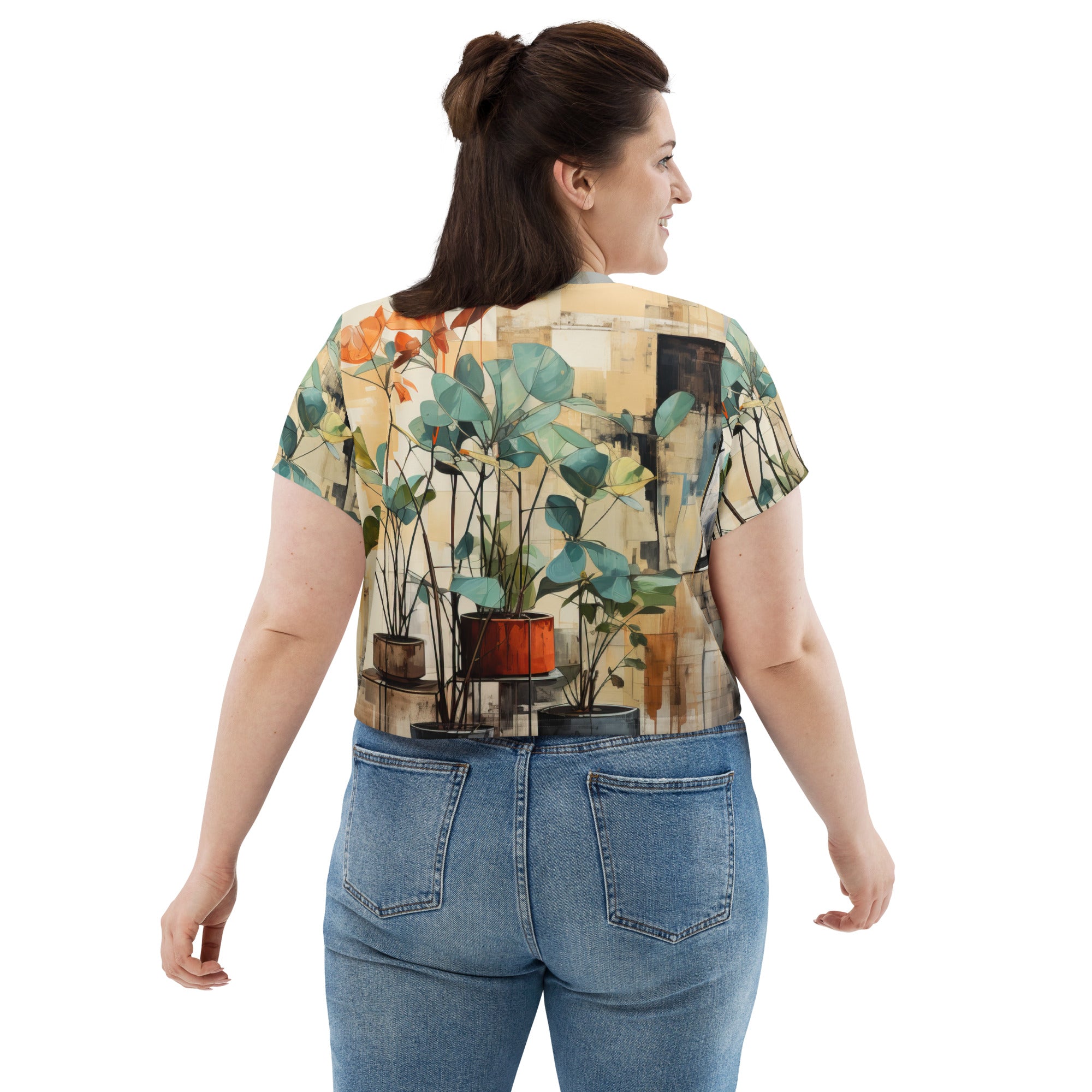 Womens Stretch Fit Crop Tee featuring Rustic Botanical Plants design, showcasing a stylish cropped silhouette and soft fabric.